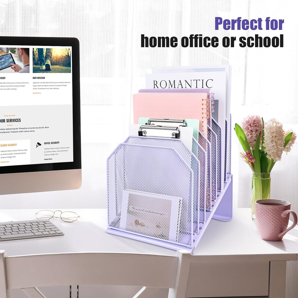SUMMORO Inclined File Organizer for Desk, 7-Section Vertical File Holder | Office Desk Organizer Metal Rack File