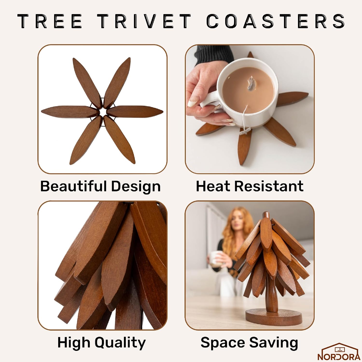 Tree Shaped Wooden Trivets for Hot Dishes, Pots & Pans - Hot Pads | Heat-resistant countertop protection, compact