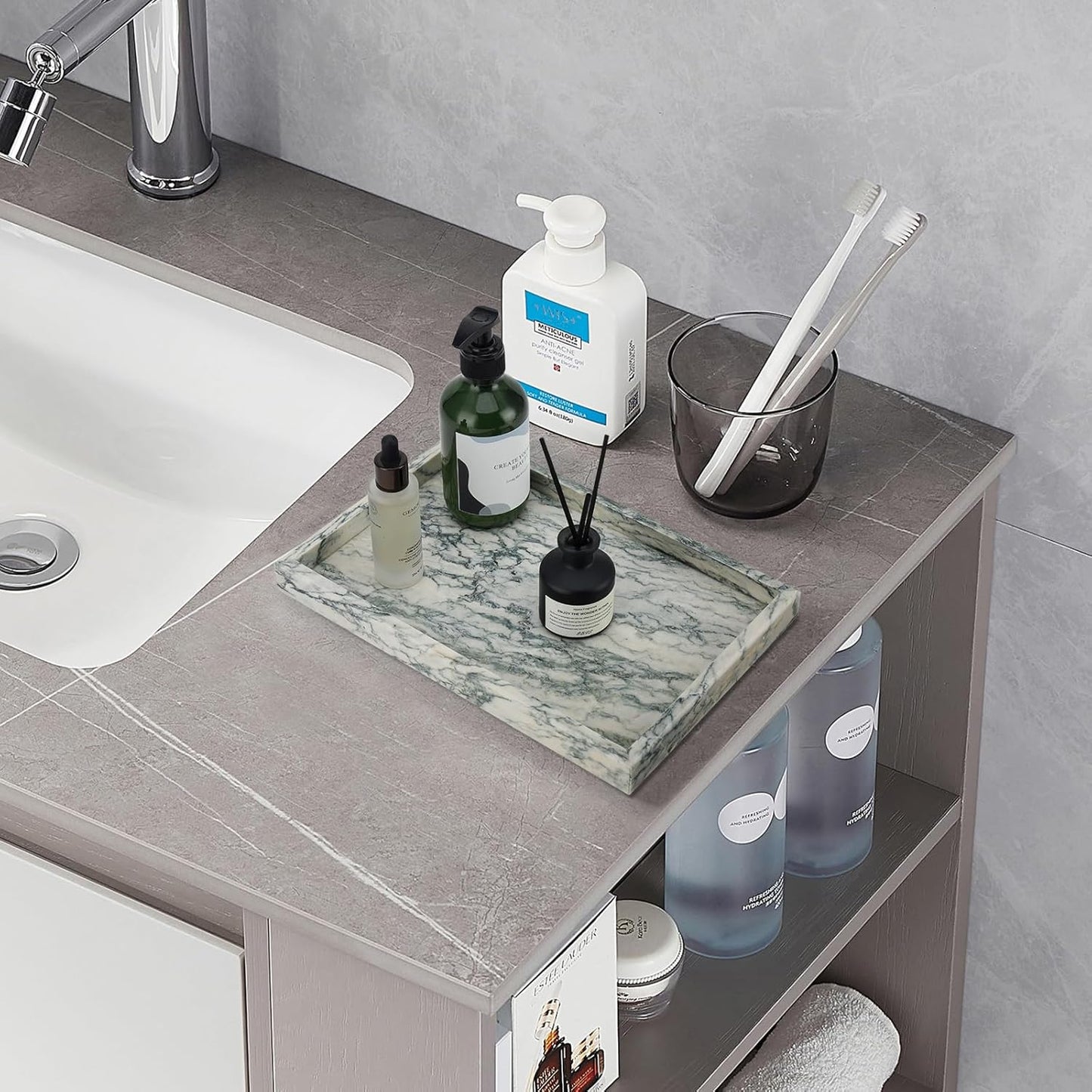 Real Natural Marble Tray / Cyan-green / 12 x 8 x 1.2