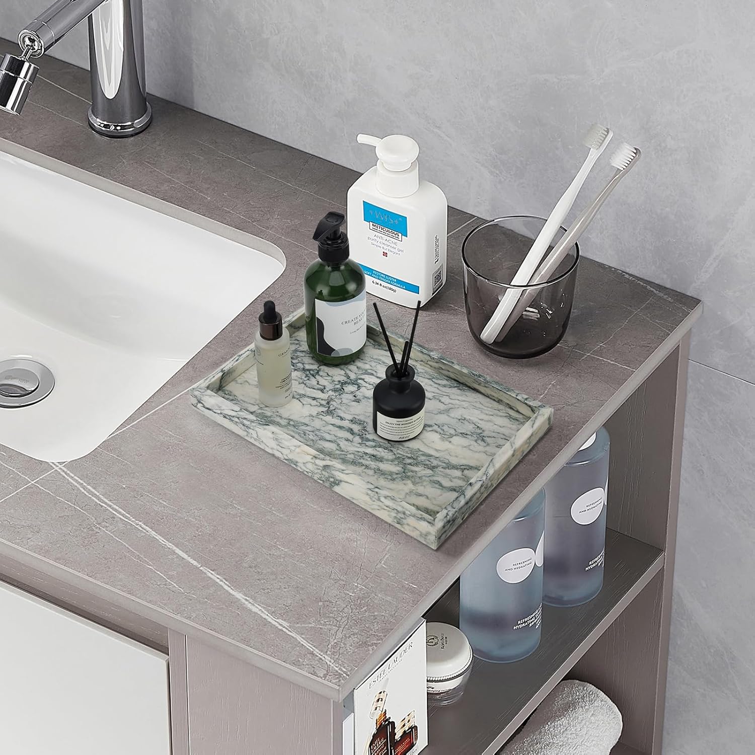 Real Natural Marble Tray / Cyan-green / 12 x 8 x 1.2