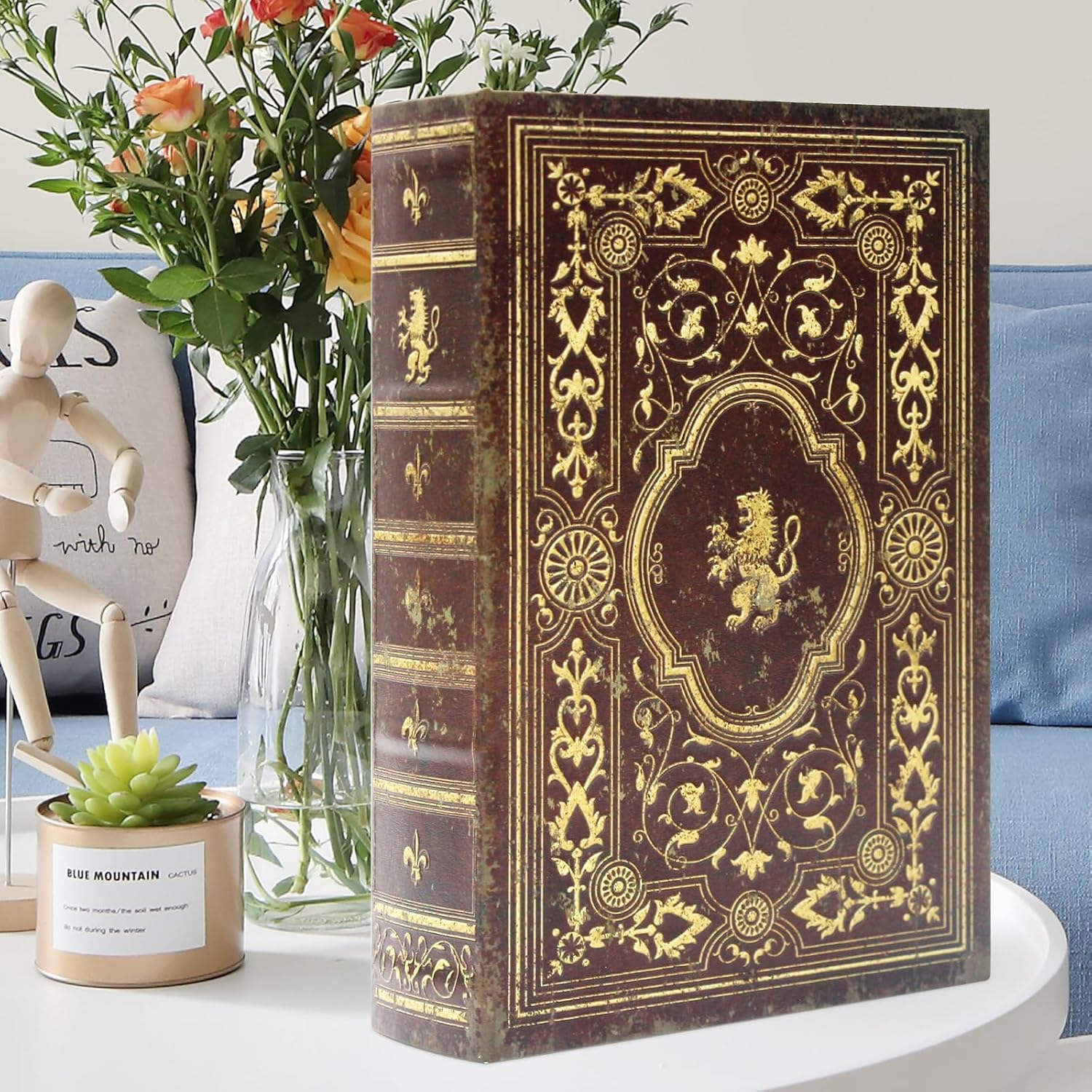 Faux Leather Decorative Book Storage Box / Lion Badge