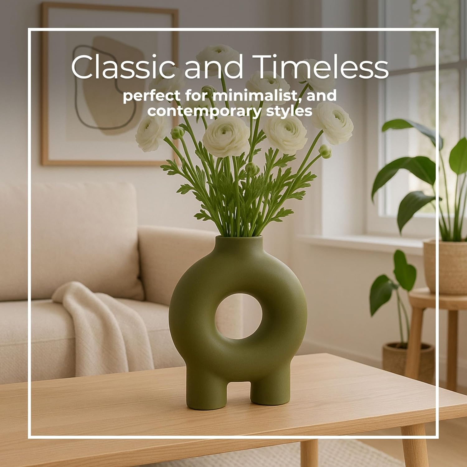 Modern Geometric Ceramic Vase / 7.0" H / Green