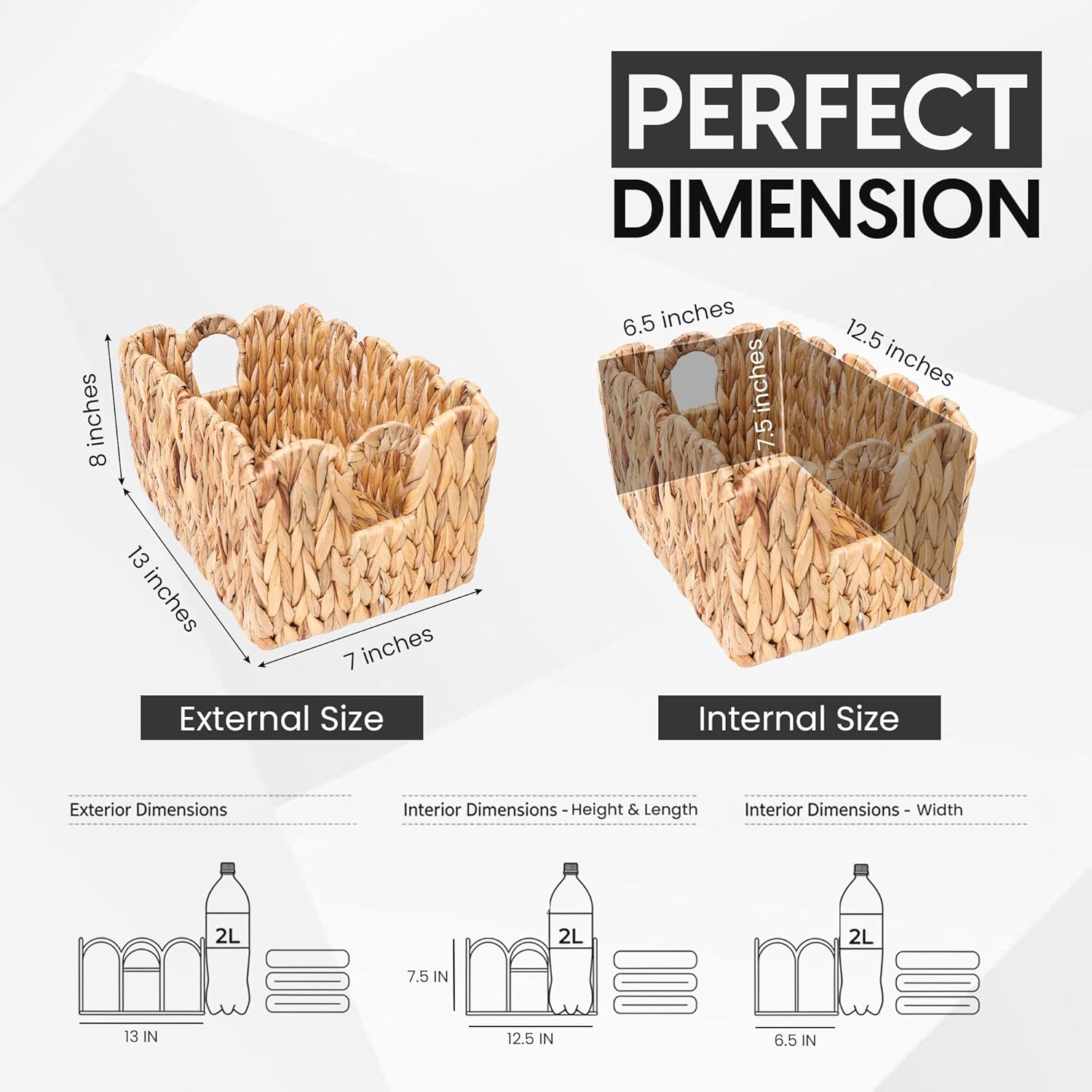 Scalloped Basket Set Water Hyacinth Wicker Storage Baskets for Nursery & Kids Books / Natural
