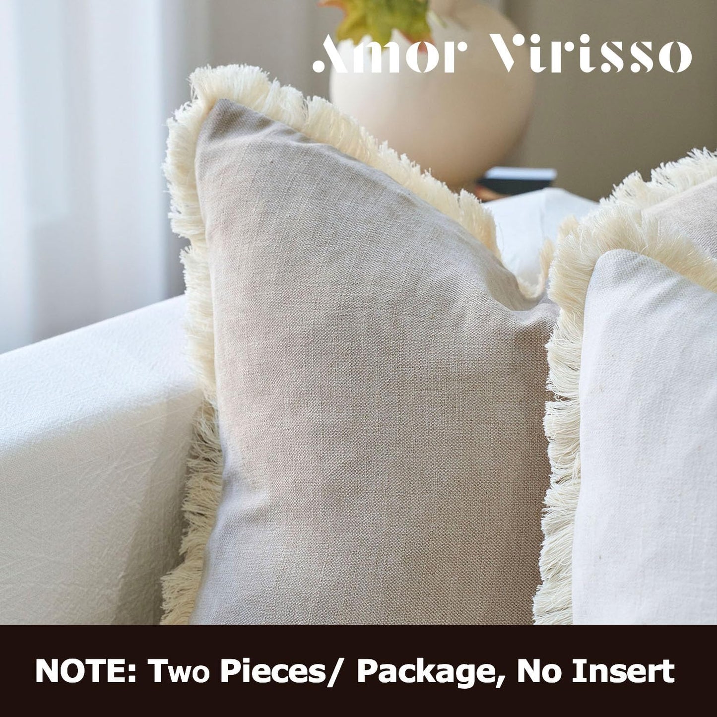 Fringe Throw Pillow Covers Boho Farmhouse Decorative Pillow Covers / Neutral / 18 x 18 / Set of 2