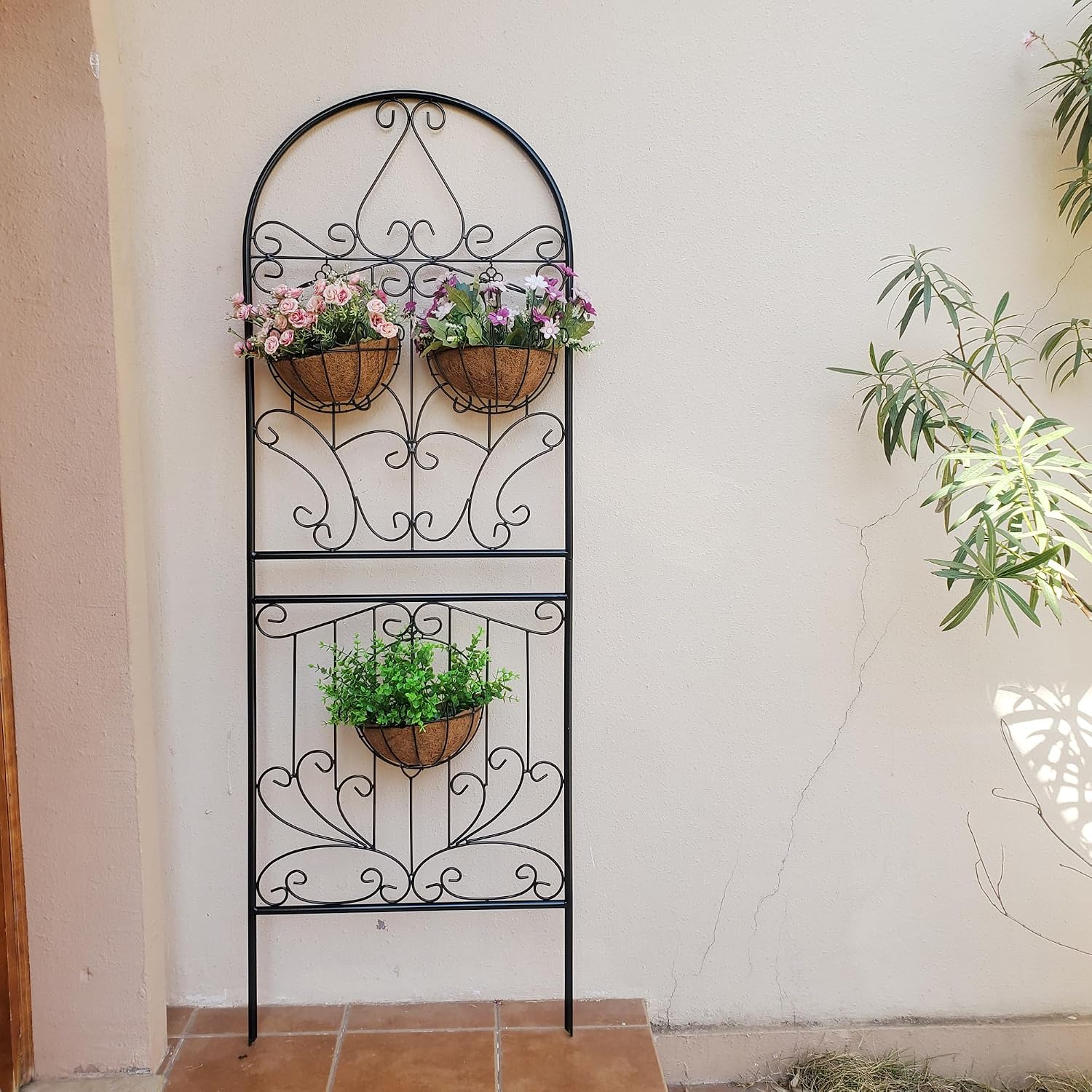 Trellis for Climbing Plants 70.8" H x 24.5" W Metal Iron Outdoor Wall Panel for Vines Flowers Elegant Garden Accent