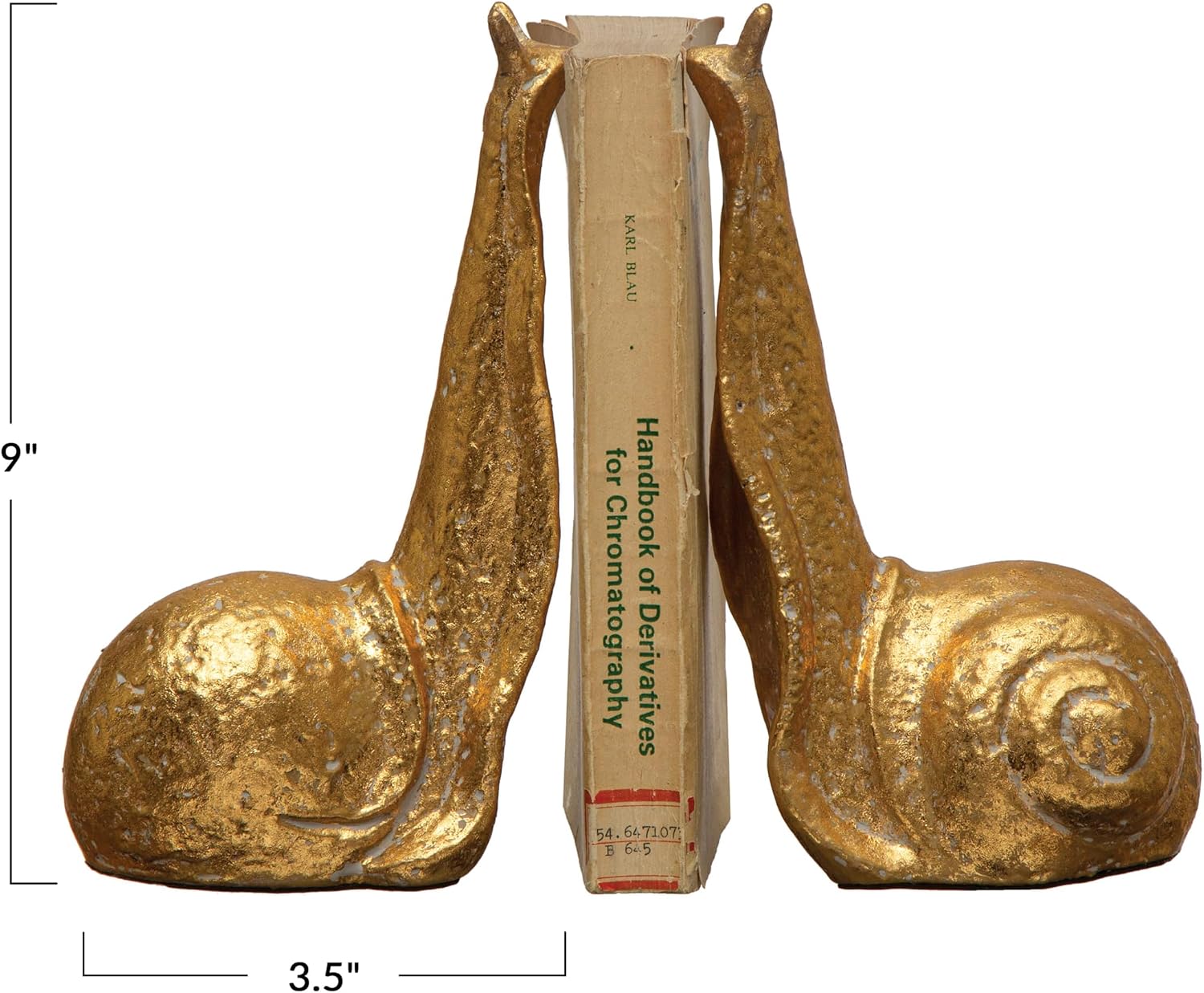 Decorative Distressed Cast Metal Snail Bookends / Gold