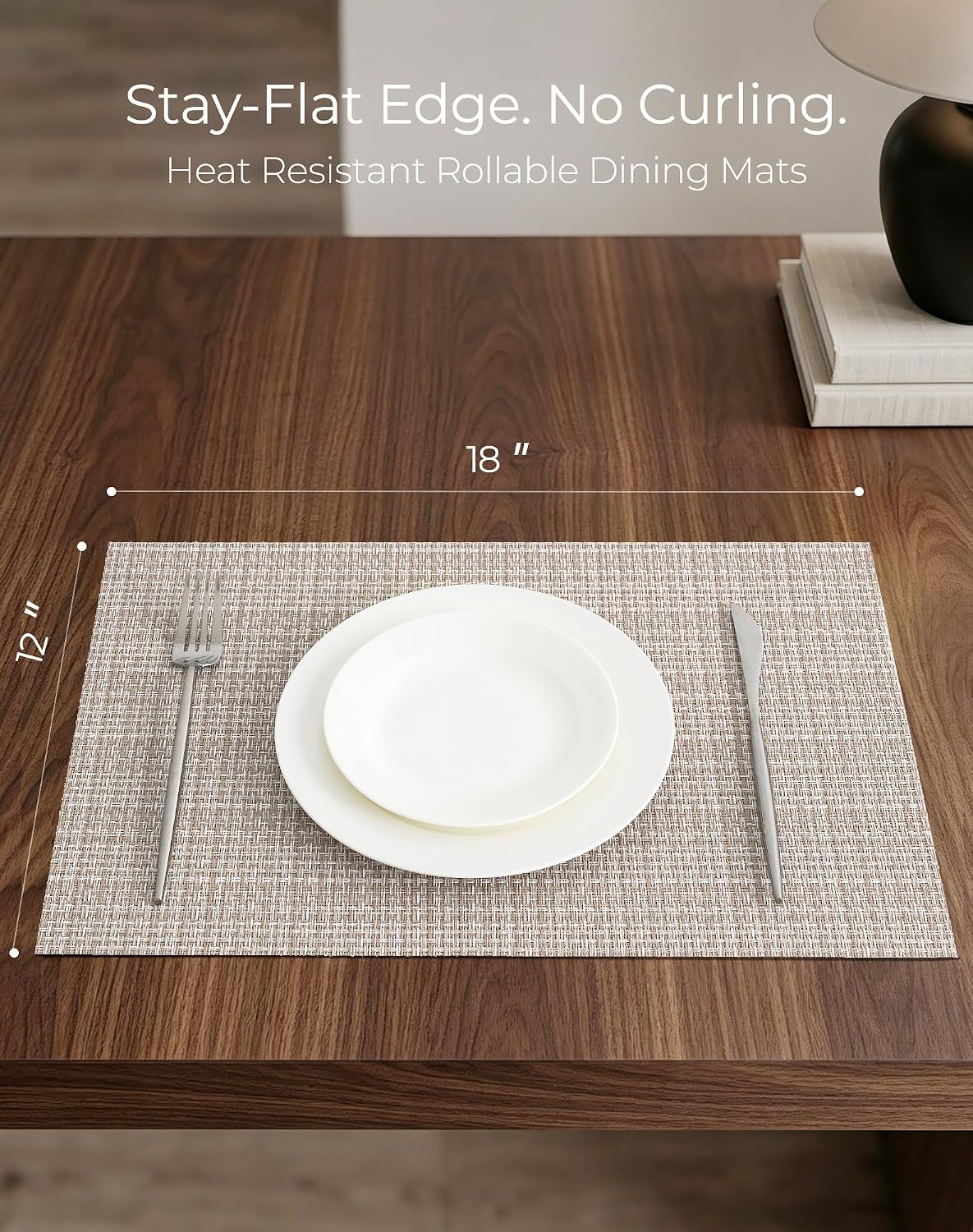 Leetaltree Woven Vinyl Placemats Set of 12, Beige | High Density, Basketweave Woven, Stain Resistant, Easy to Clean