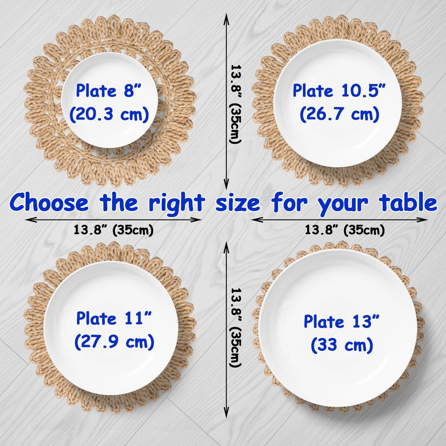 Boho Woven Rattan Table Mats / Natural / Set of 8