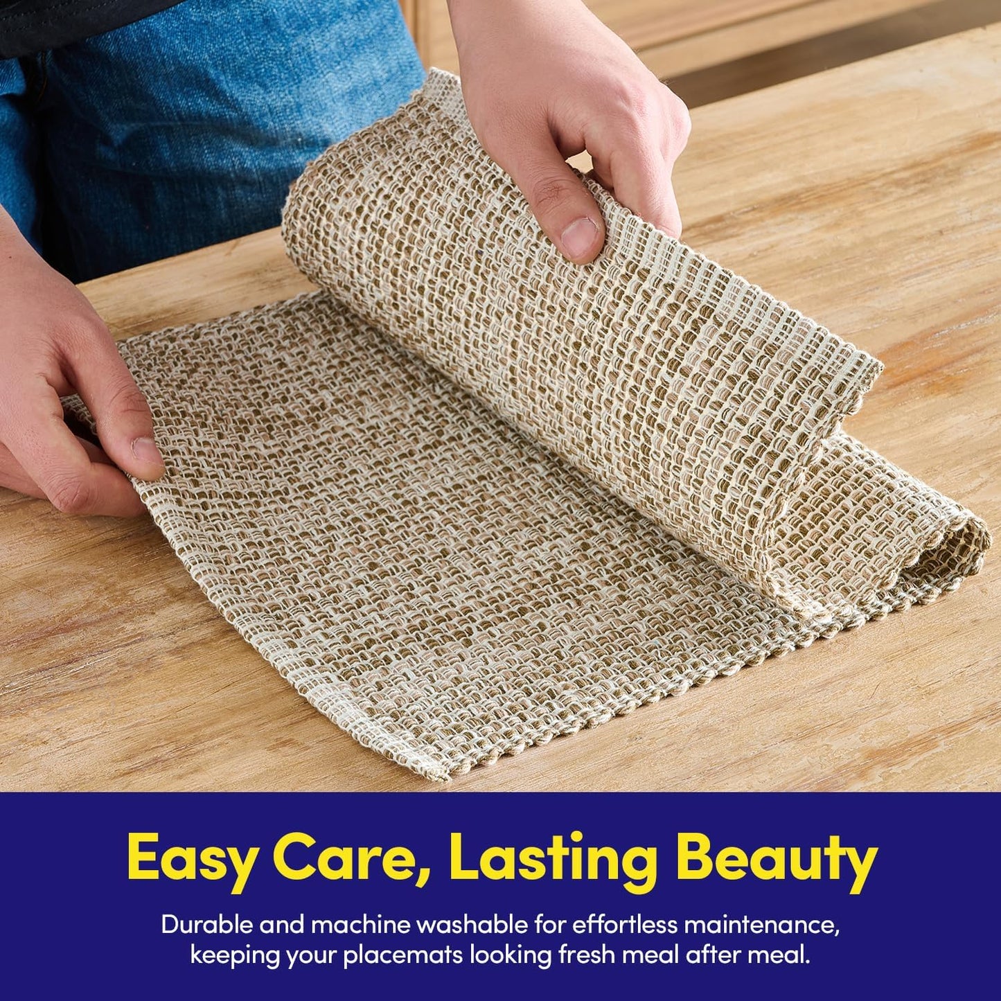 Sweet Home Collection 100% Cotton Placemats for Dining Room Rectangle Two Tone Woven Fabric 13" x 19" Soft Durable