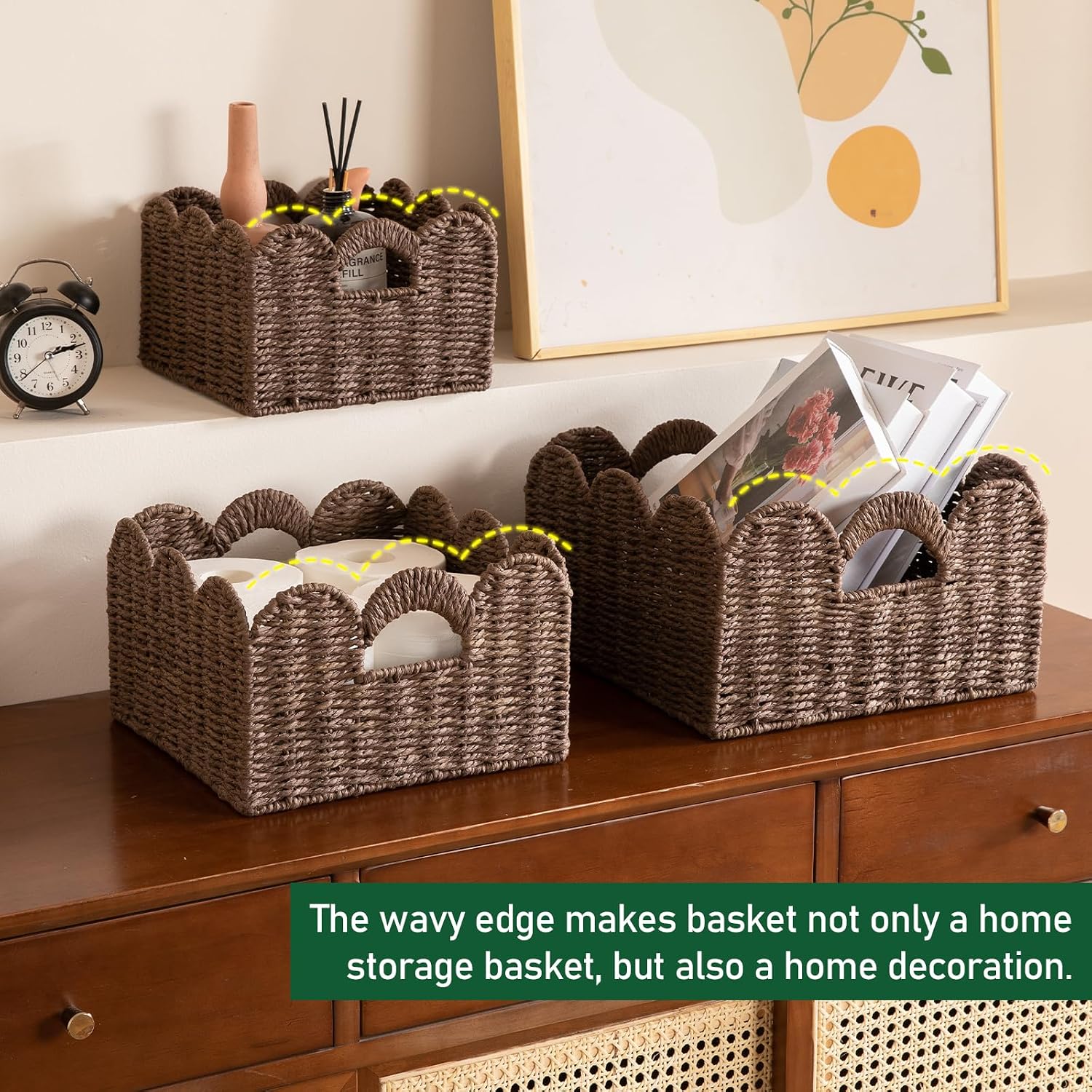 Scalloped Wicker Baskets / Brown