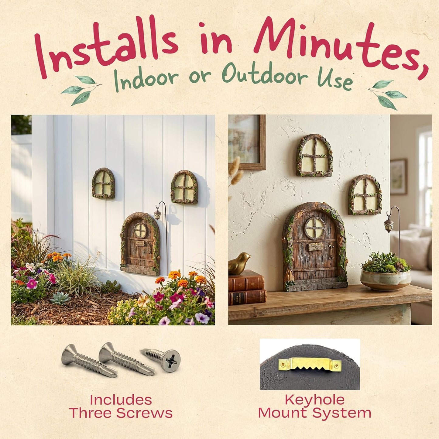 Fairy Doors for Trees / Pixie - Fairy Door and 2 Windows