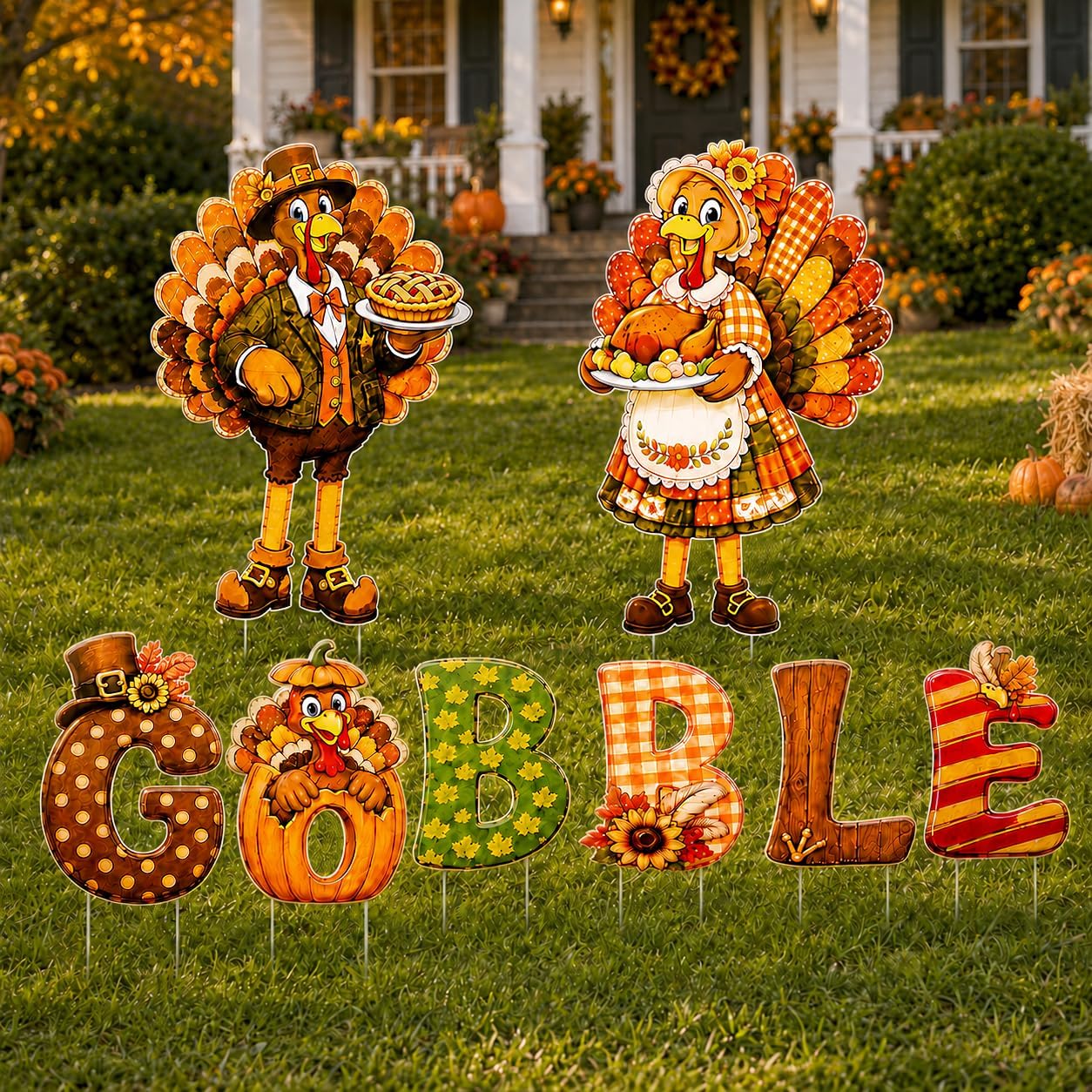 Moucuny 4 Pcs Thanksgiving Table Decorations Wooden Turkey Tiered Tray