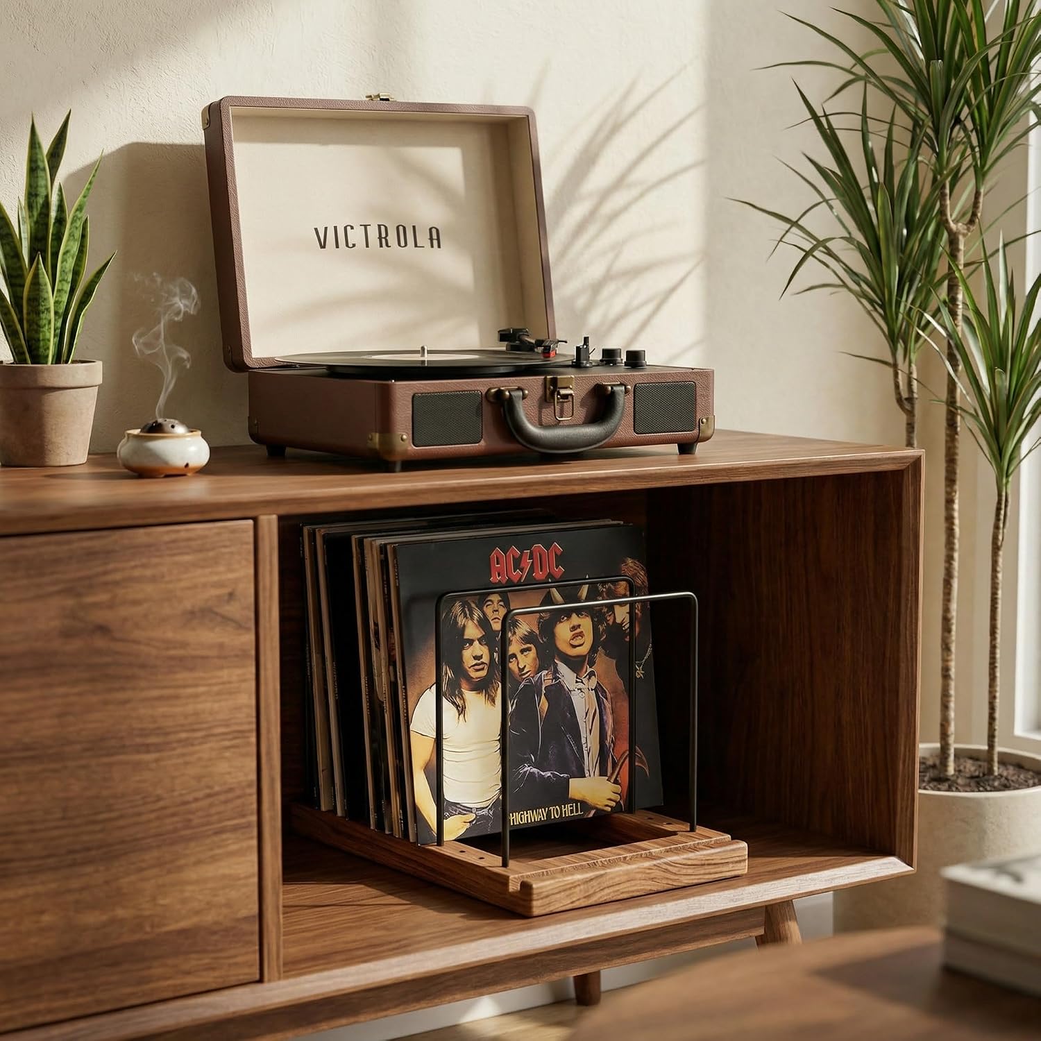 Decorative Vinyl Record Storage For Up to 75 Single Records - LP Holder | Neatly Holds Up to 75 Records - Sleek
