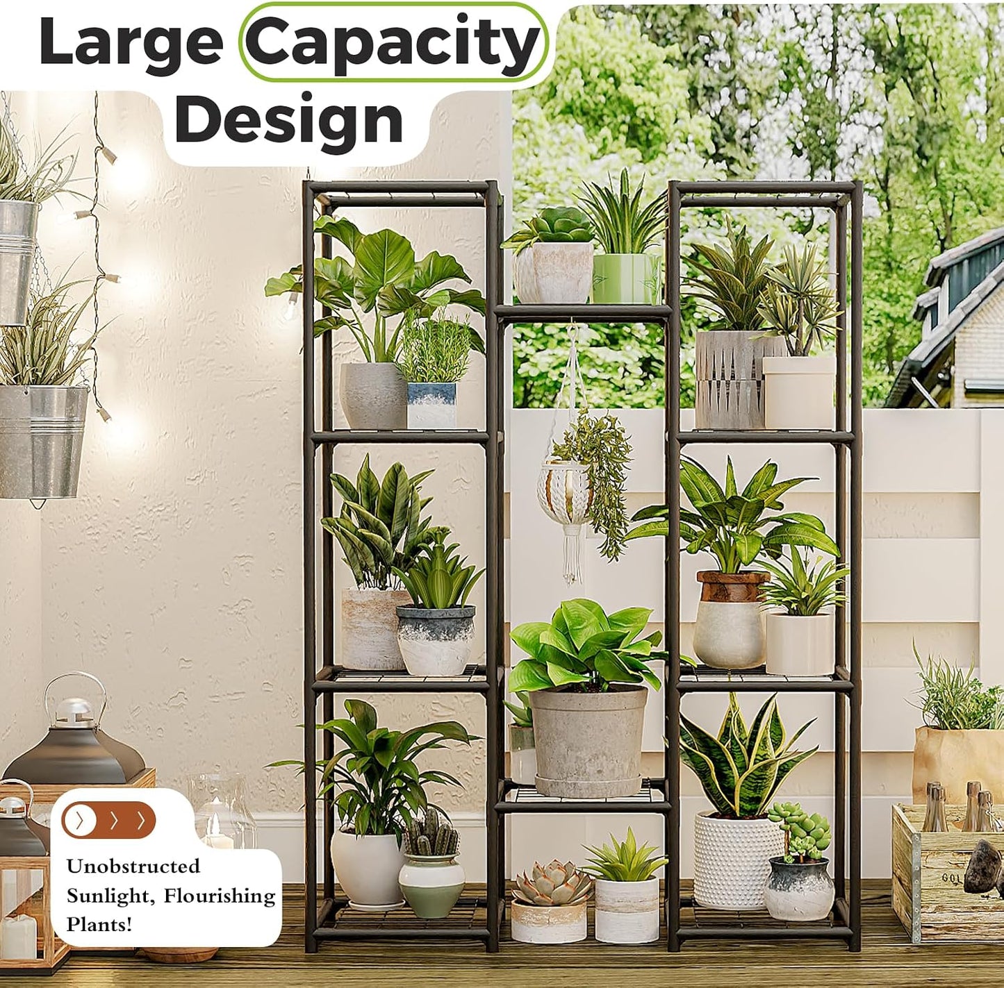 Bamworld Plant Stand Outdoor Metal Plant Shelf for Multiple Plants Large Plant Holder Waterproof for Garden Living Room