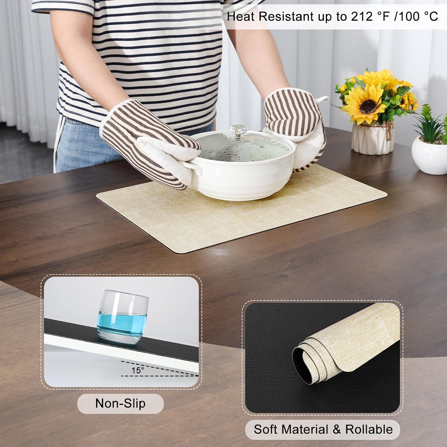 Myir JUN Faux Leather Placemats Set of 6, Dual Sided Waterproof Place Mats | Heat Resistant Wipeable Vinyl Table Mat