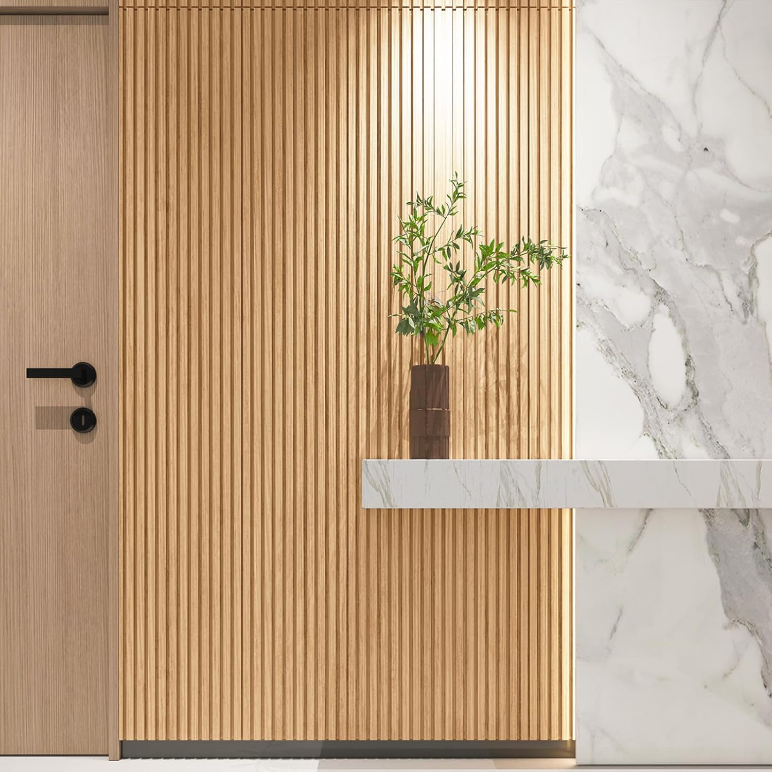 Slat Wood Wall Paneling for Interior and Ceiling Decoration / 108 x 5.7 / Oak / Set of 4