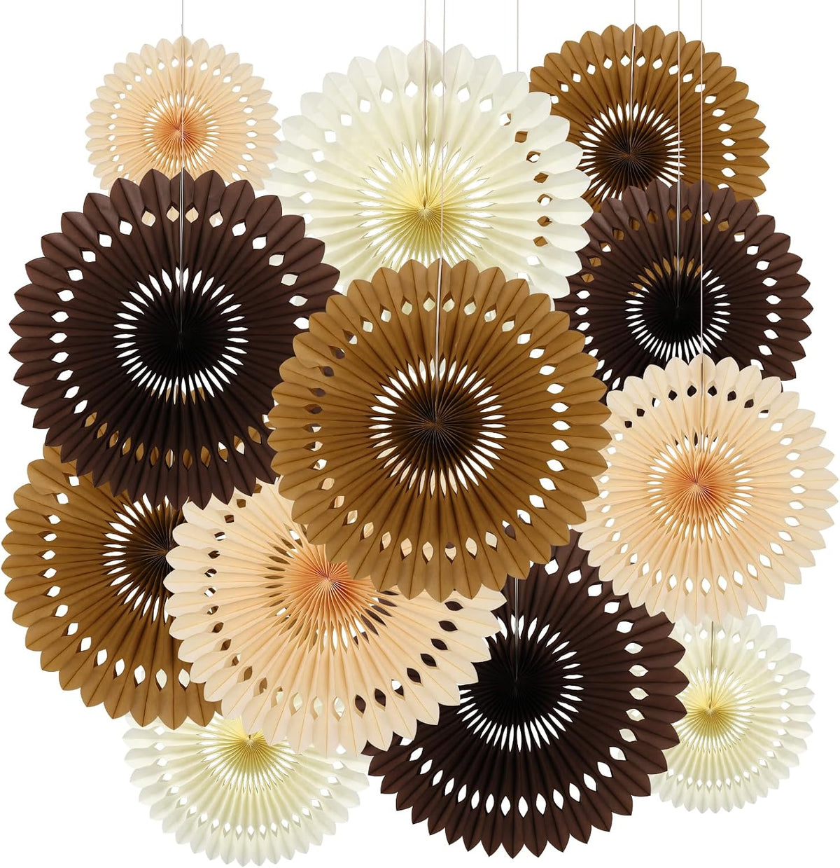 BestoFun 12PCS Paper Fans Brown Neutral Party Decorations Tissue Paper Flowers Boho Paper Fans Party Decorations for Girl Groovy Birthday Baby Shower Wedding Bachelorette Room Wall Hanging Décor