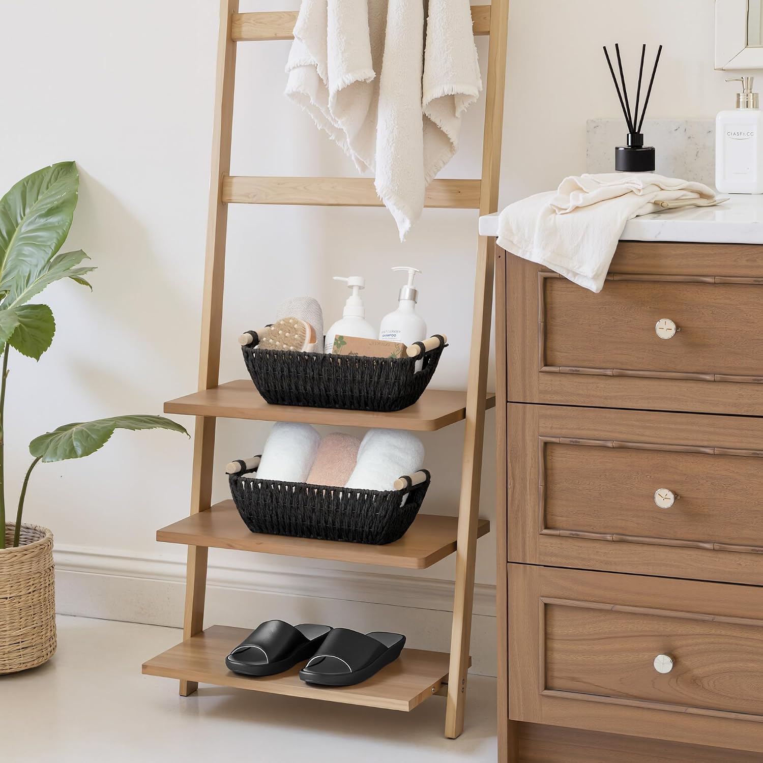 Woven Basket / Wicker Storage Basket for Organizing / Black / Small