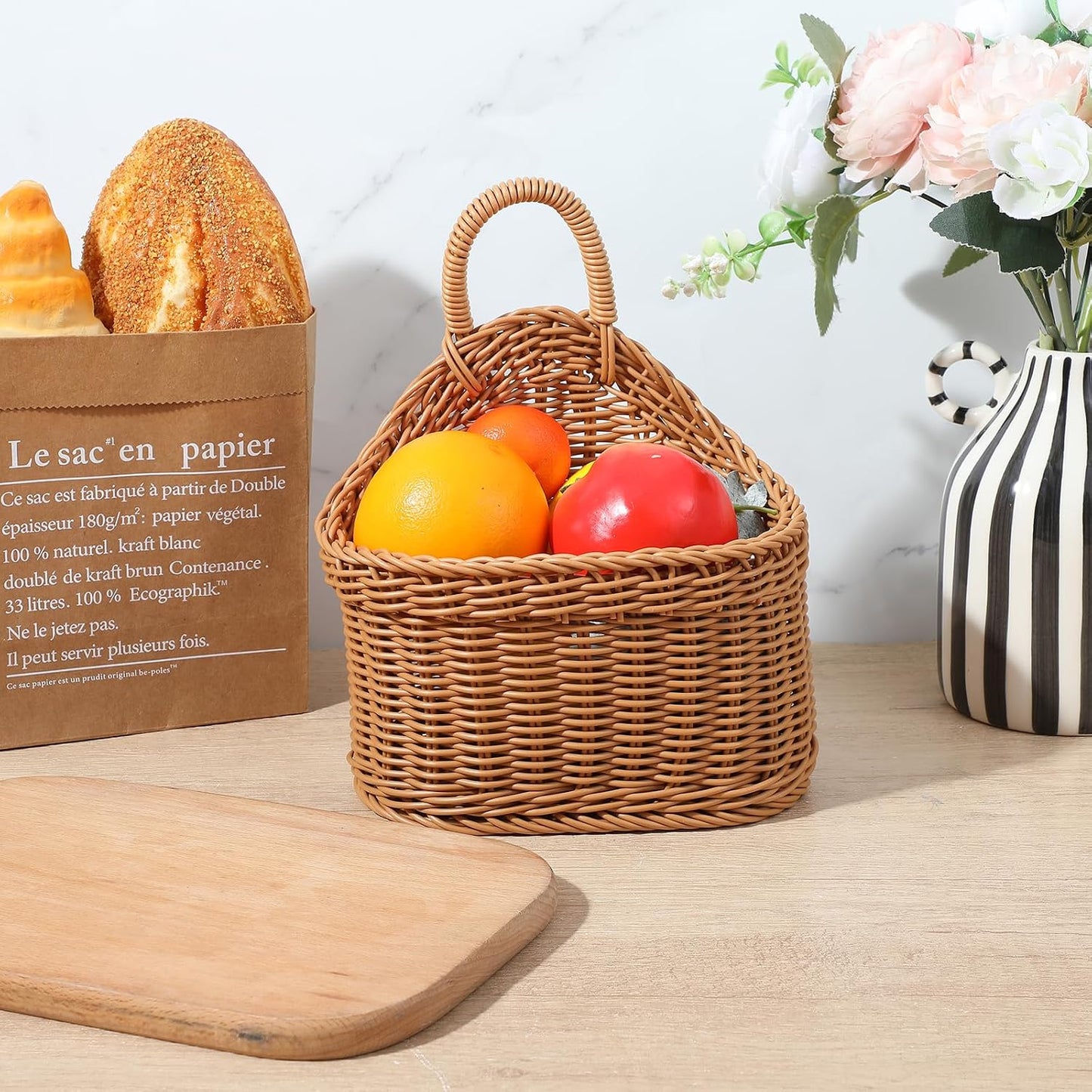 Wall Decorative Storage Basket Potato Garlic Onion Pantry Baskets Woven Washable / Set of 2