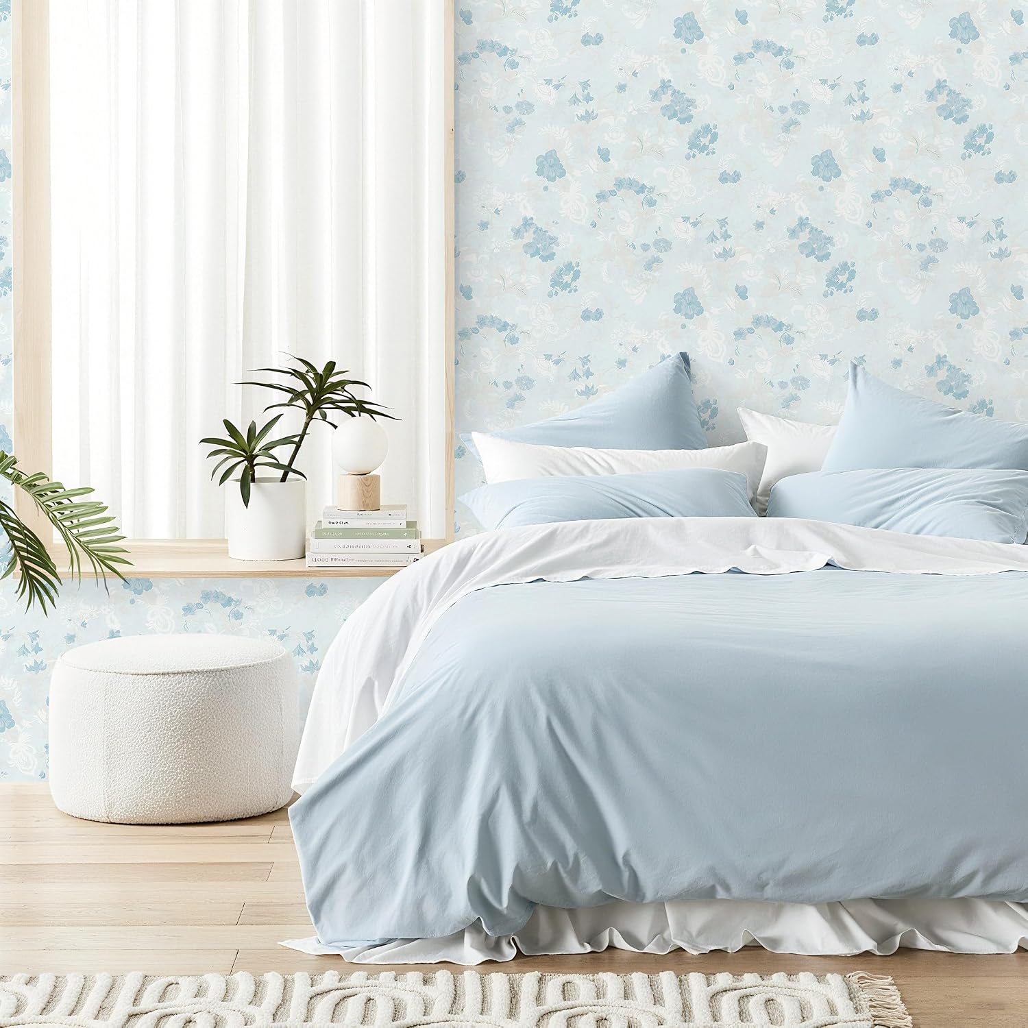 Wallpaper Floral Contact Paper Peel and Stick Wallpaper White Vintage French / 17.3 x 362 / Blue