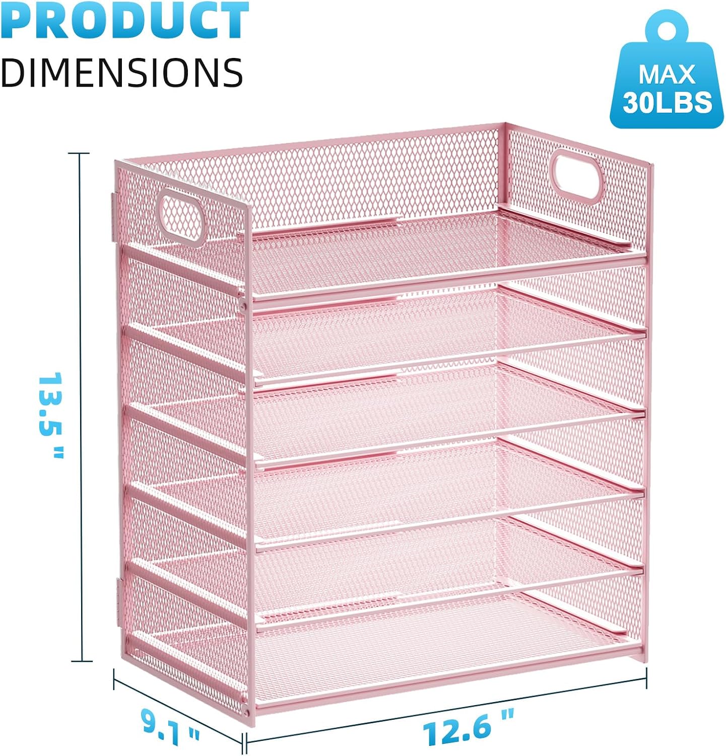 Marbrasse 6 Tier Paper Organizer Letter Tray - Mesh Desk File Organizer with Handle, Paper Sorter for Letter/A4 Office
