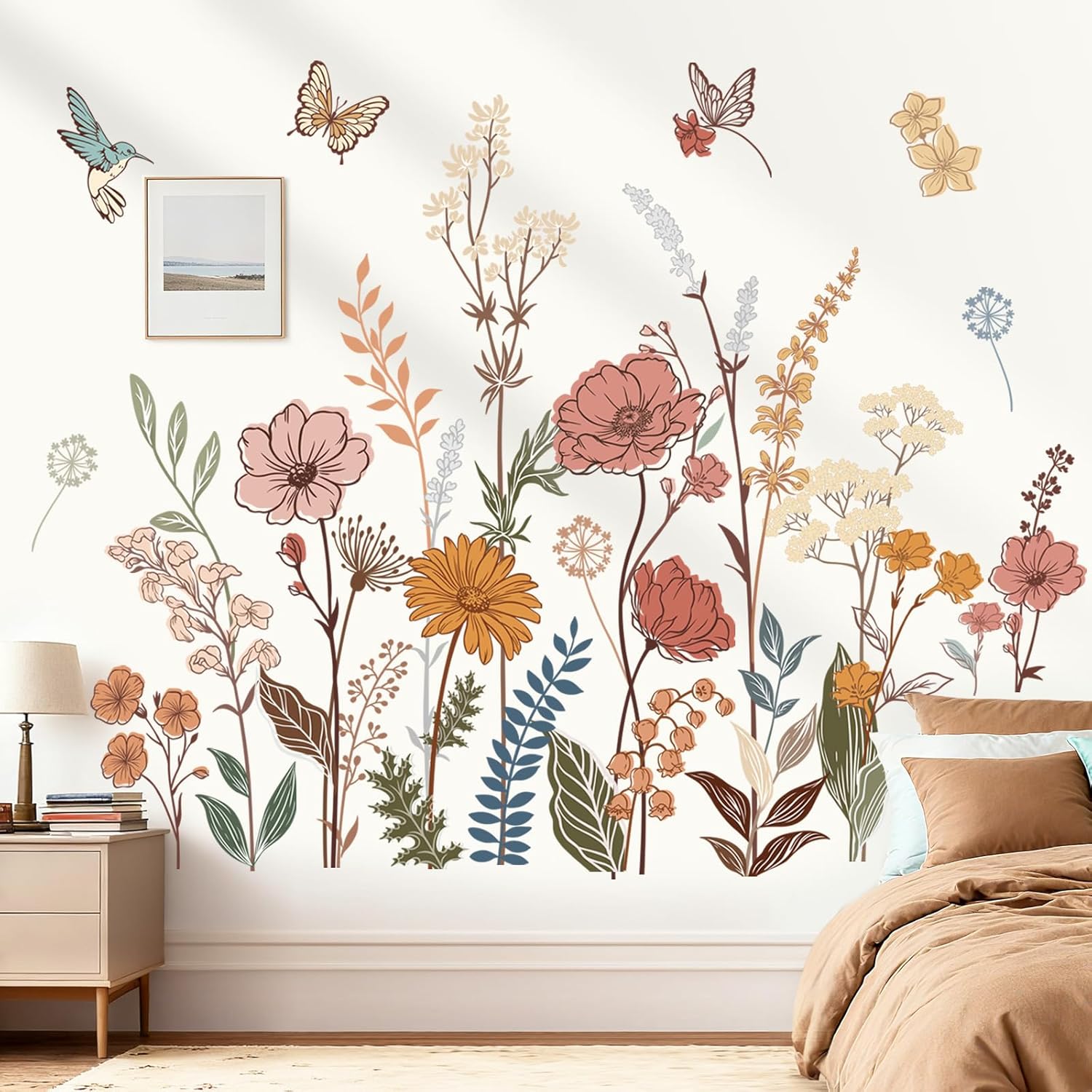 Boho Flower Wall Stickers Wildflower Floral Grass Plants Peel and Stick Wall Art Decals for Baby