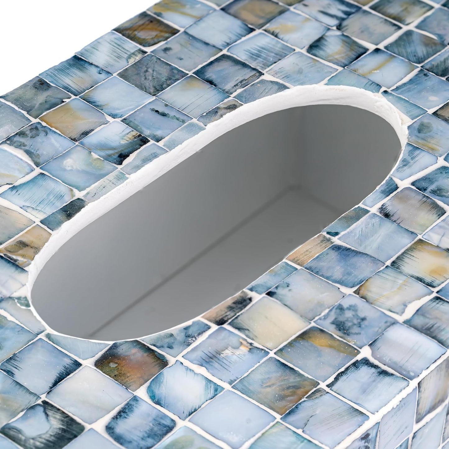Rectangular Mother of Pearl Tissue Box Capiz Shell Handmade Rectangle Tissue Box / 10.2 x 5.9 / Blue