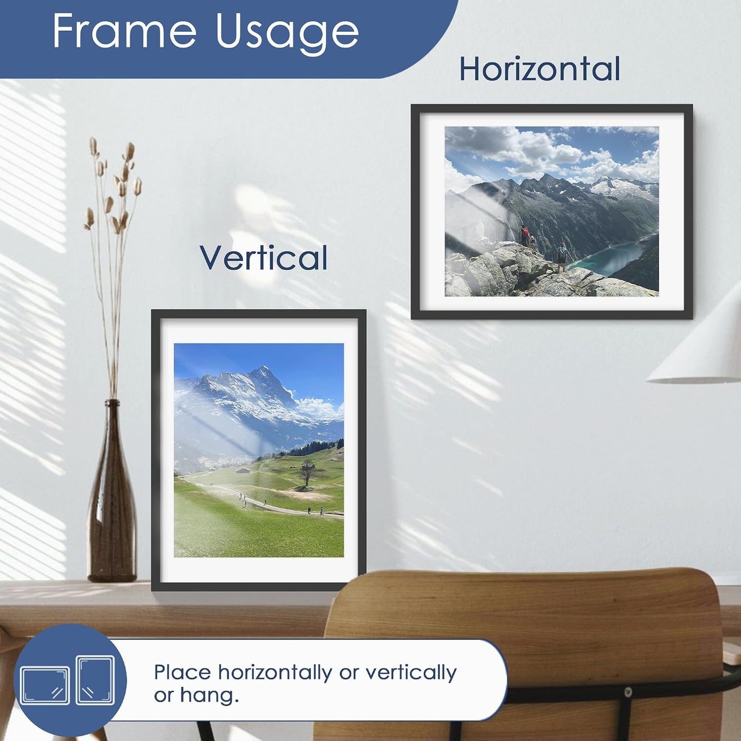 18x24 Poster Frame Set of 6, Wall Mounting Display, Black | Display 16x20 with Mat or 18x24 Without Mat, Horizontal or
