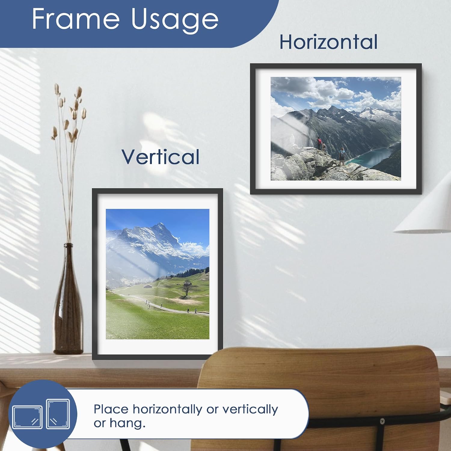 18x24 Poster Frame Set of 6, Wall Mounting Display, Black | Display 16x20 with Mat or 18x24 Without Mat, Horizontal or