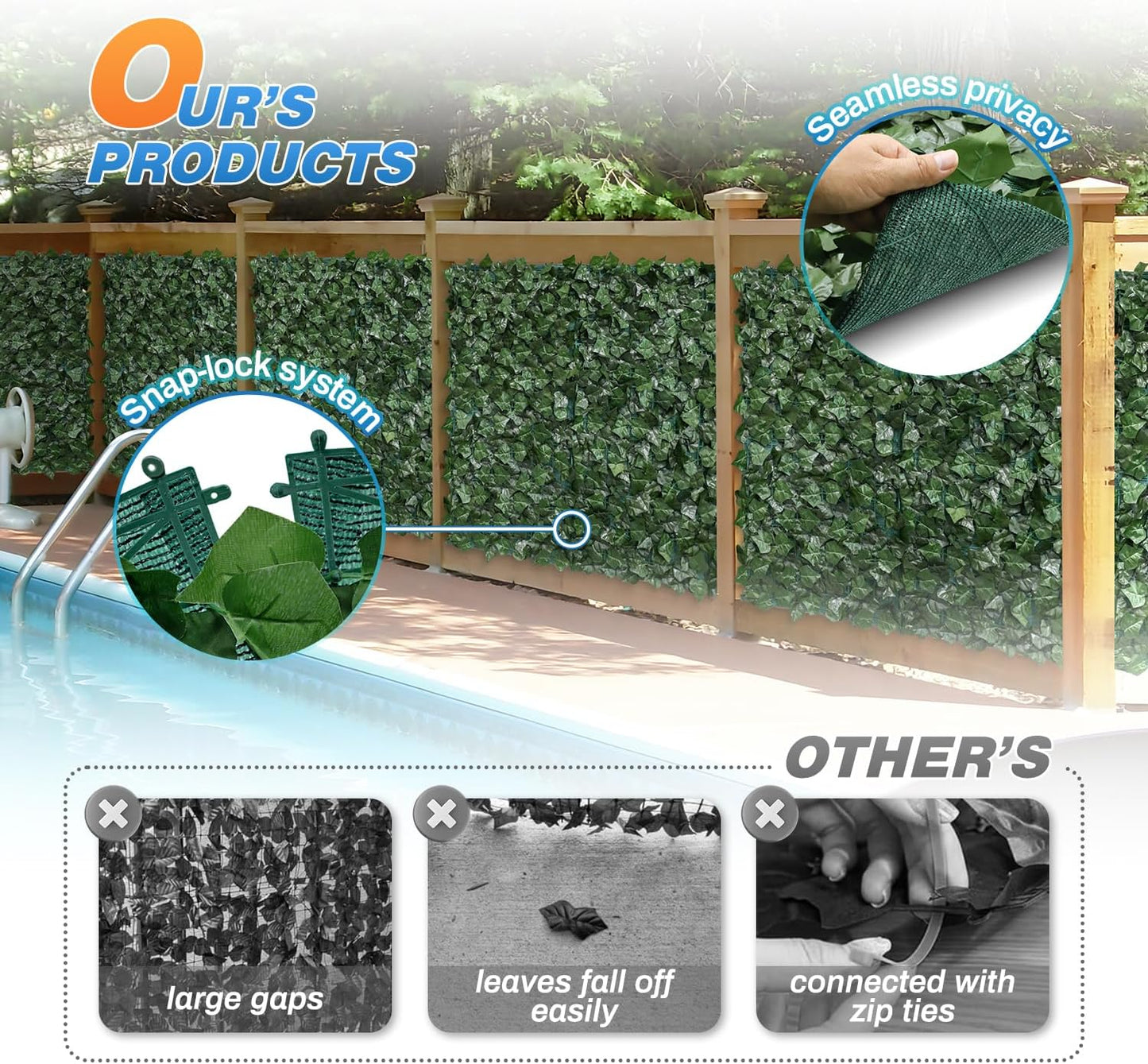 Artificial Leaf Fence Cover for Balcony Outdoor Decor / 39 x 117 / Light Green / Set of 3