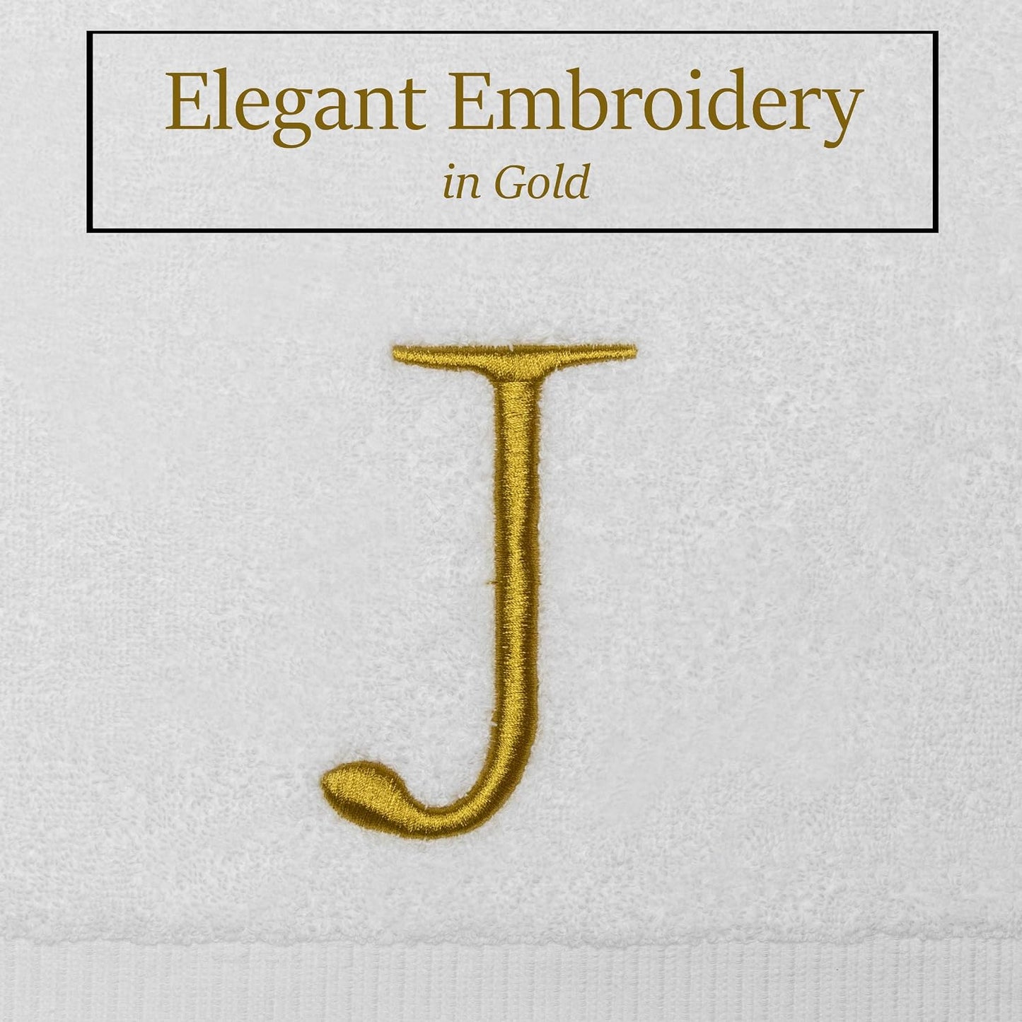 White with Gold Monogrammed Hand Towels for Bathroom - Set of 2 Letter J | Luxury Hotel Quality Initial Towels For