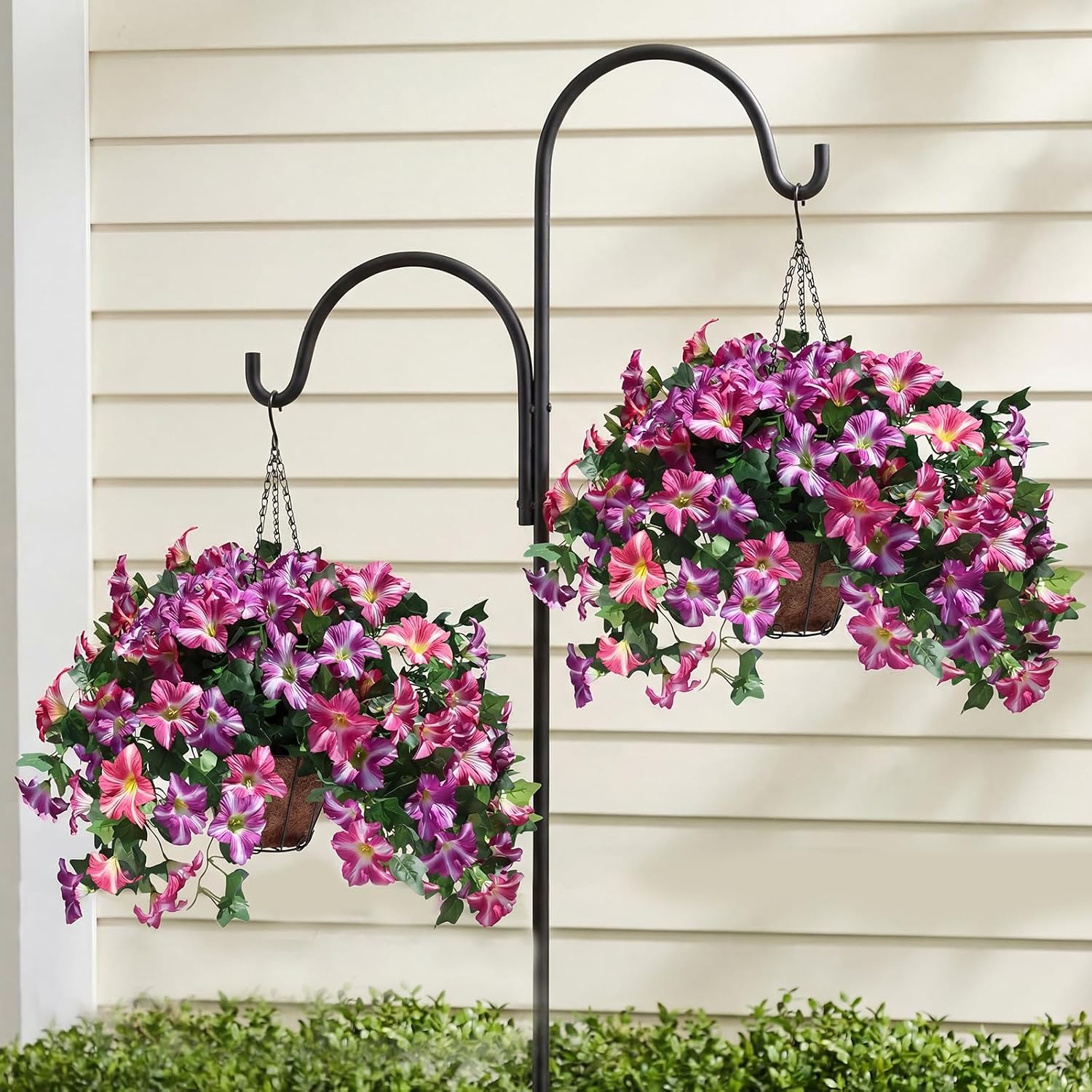 Artificial Hanging Flowers / Pink / with Basket / Set of 3