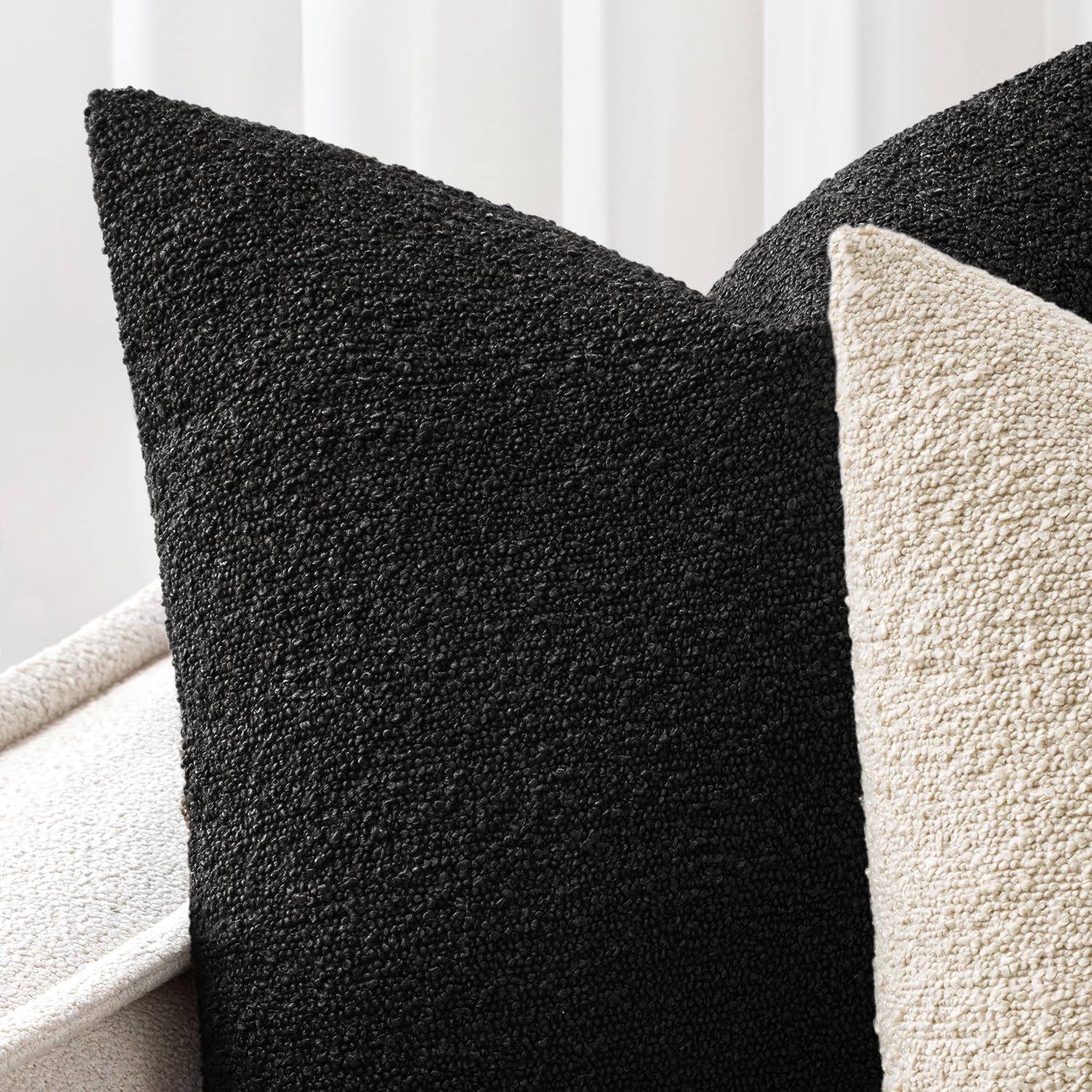 Decorative Boucle Throw Pillow Covers Textured Square Pillowcaes Accent / 18 x 18 / Black / Set of 2