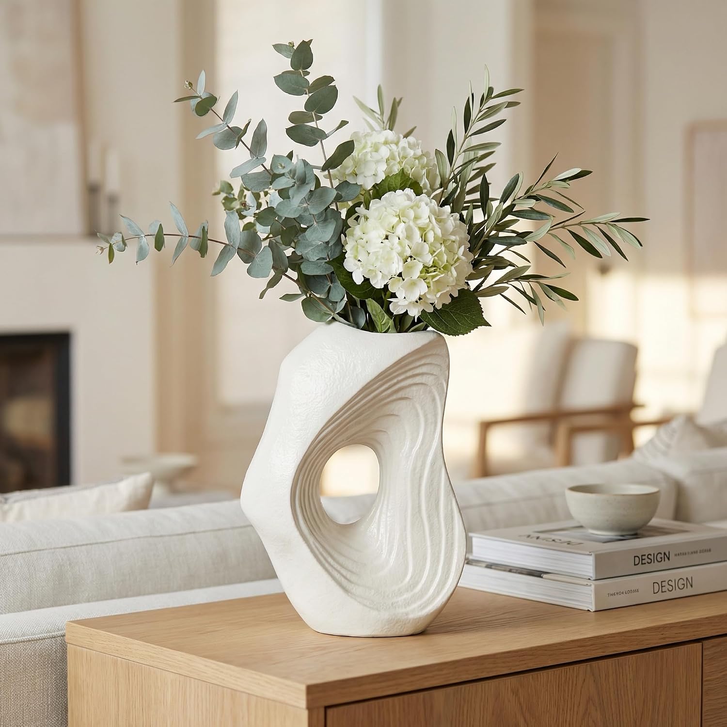 Ceramic Vase / Modern Boho Vases for Pampas Grass / White / 11 Inch
