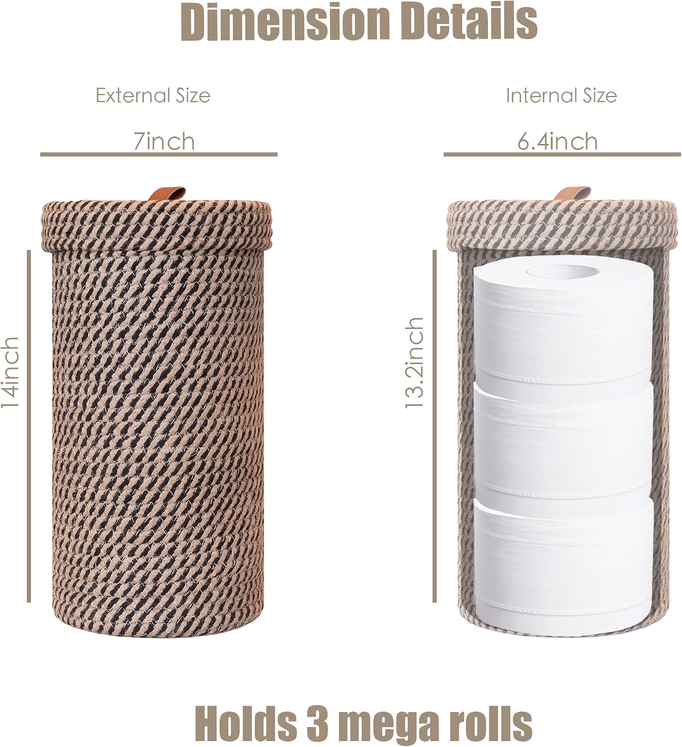 Handmade Cotton & Jute Toilet Paper Holder – Woven Toilet Paper Stand & Storage Basket with Lid, Freestanding Organizer