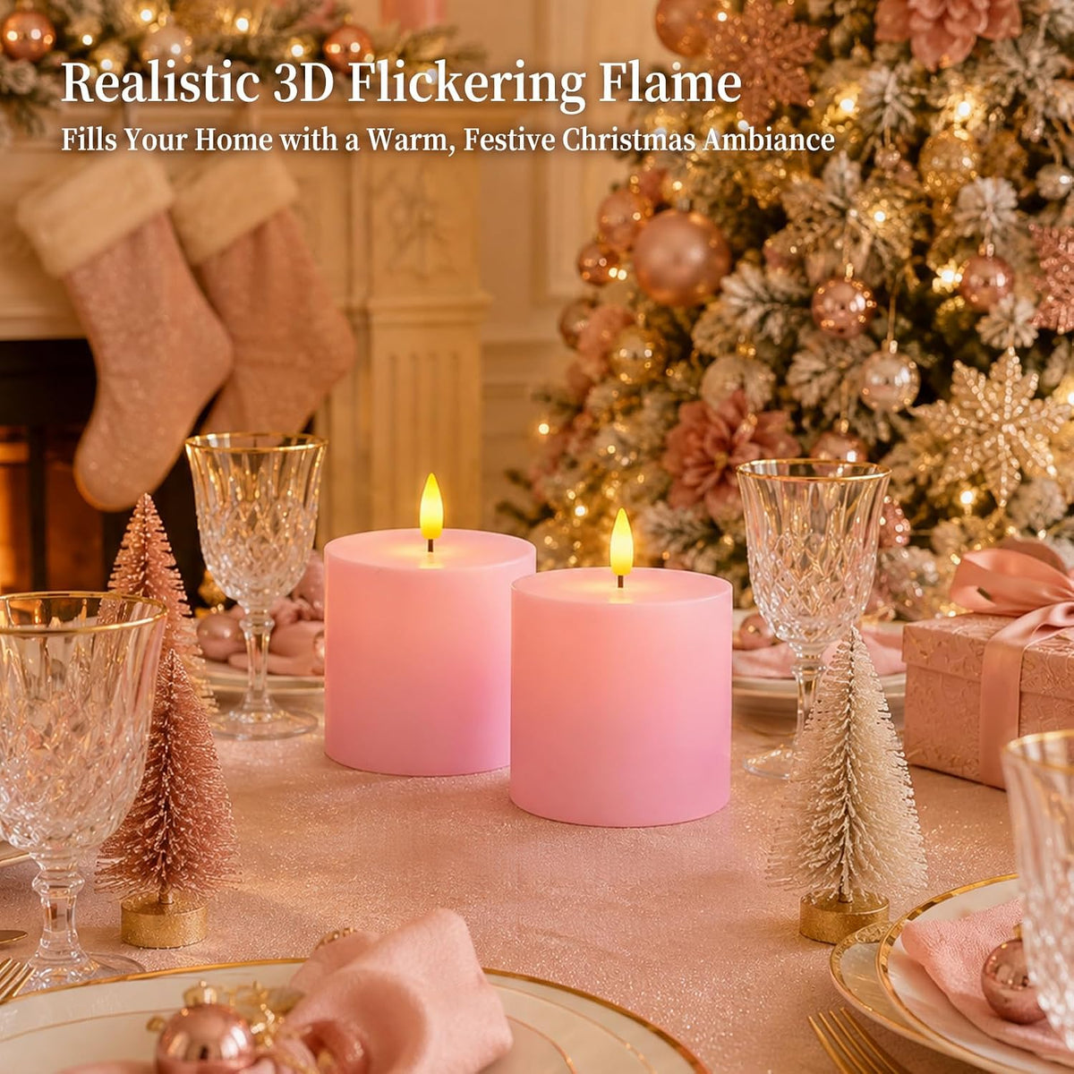 Homemory 3x3 Pink Flameless Candles Battery Operated with Remote Timer | Real Wax LED Pillar Candle with 3D Wick Flame