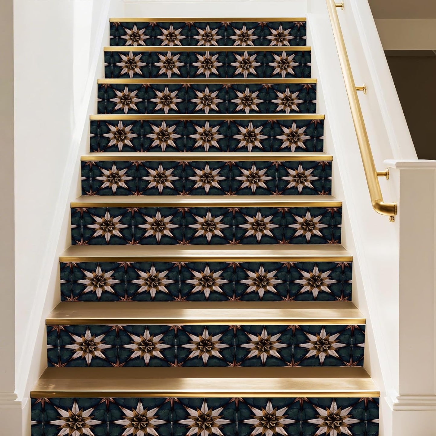 15 Strips Vintage Stair Stickers / Brown,green / 7.1 x 39