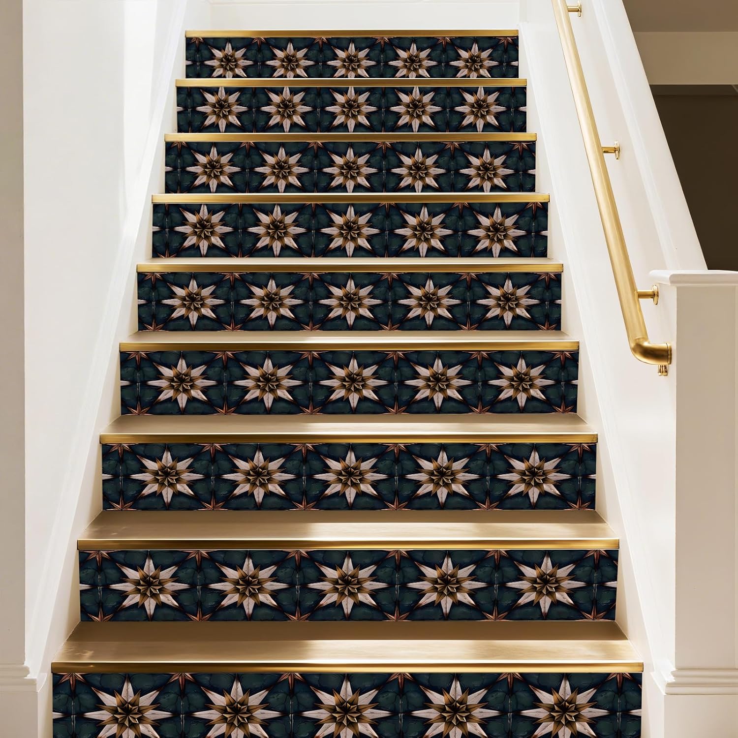 15 Strips Vintage Stair Stickers / Brown,green / 7.1 x 39