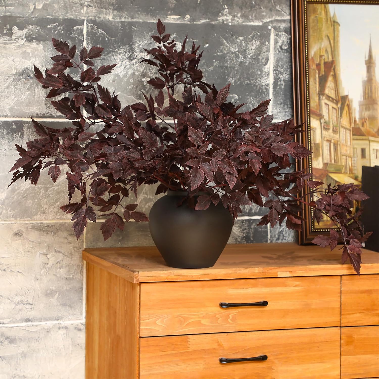 Artificial Cimicifuga Plant Leaf Spray Faux Plum Cimicifuga Ramosa Leaf / 32 Inches / Set of 3