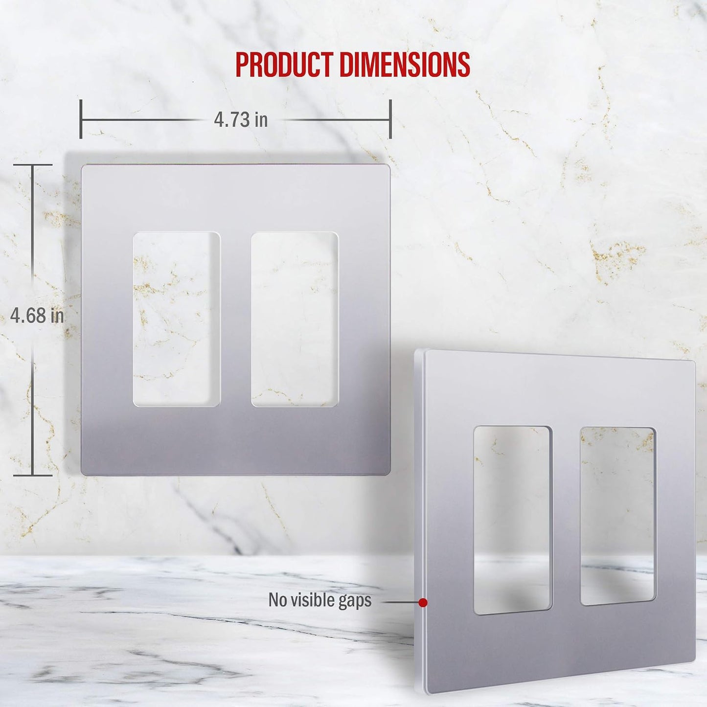 ENERLITES 2-Gang SIlver Screwless Decorator Wall Plate Outlet Cover, 10 Pack