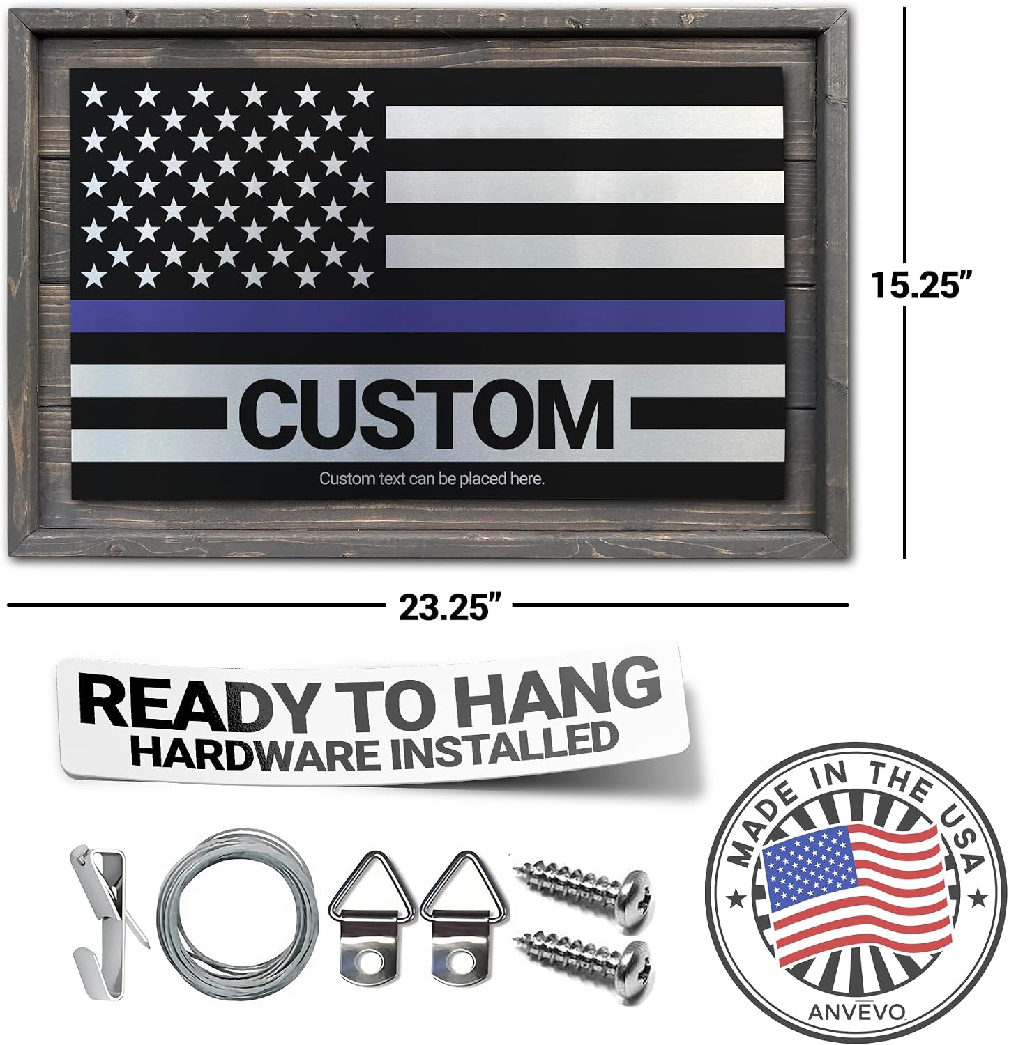 CUSTOM Rustic Thin Blue Line American Flag Made of Wood and Metal For Law / Blue Line Custom
