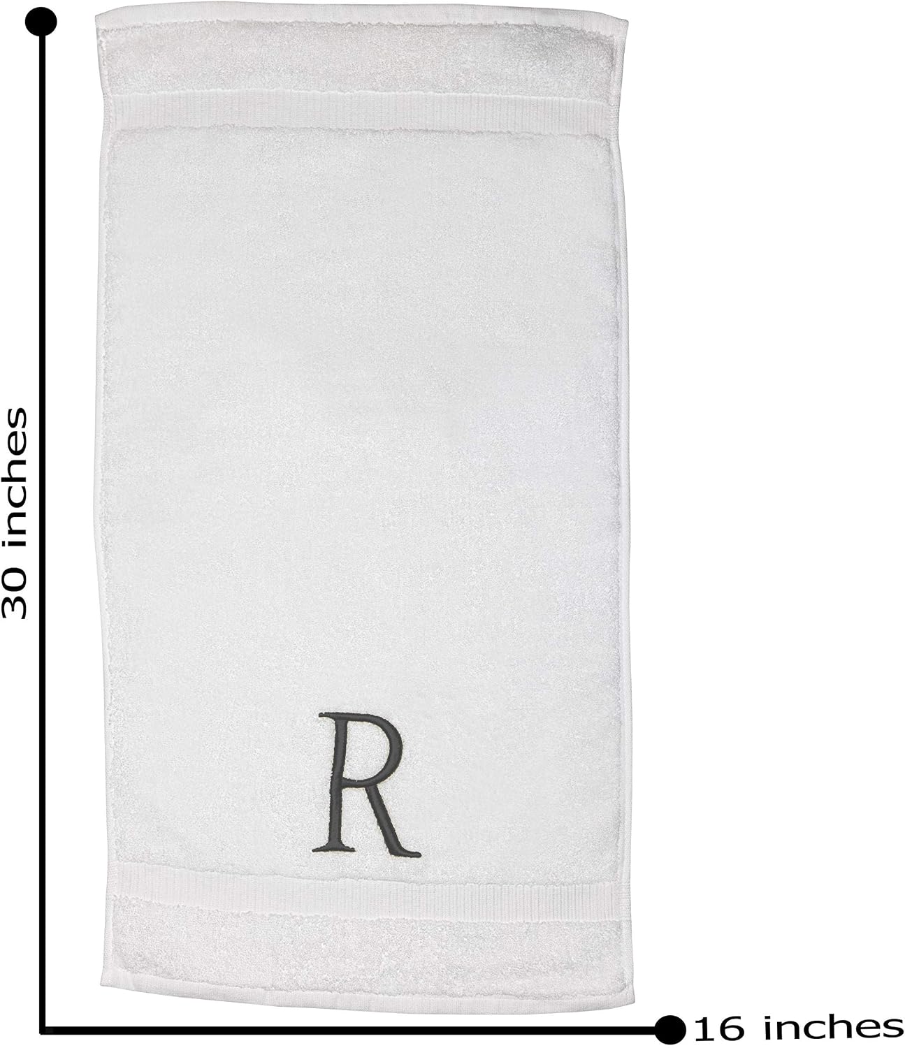 White with Dark Gray Monogrammed Hand Towels for Bathroom Set of 2 Letter R | Luxury Hotel Quality Initial Towels For
