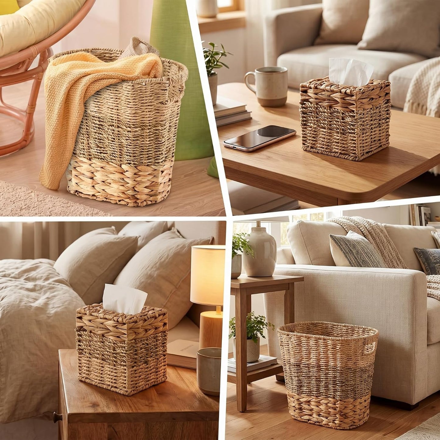 Handles and Rattan Square Tissue Box Cover Boho