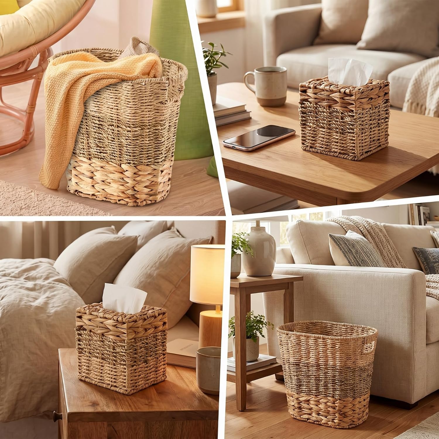 Handles and Rattan Square Tissue Box Cover Boho