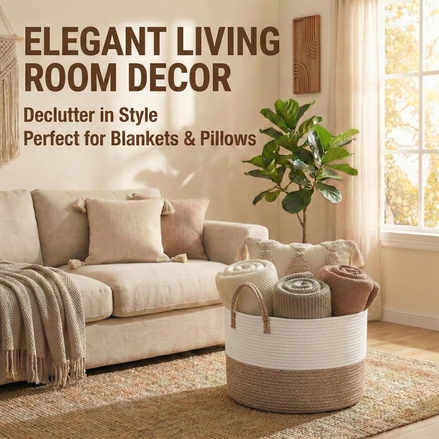 Extra Large Blanket Basket / White&brown / 65L