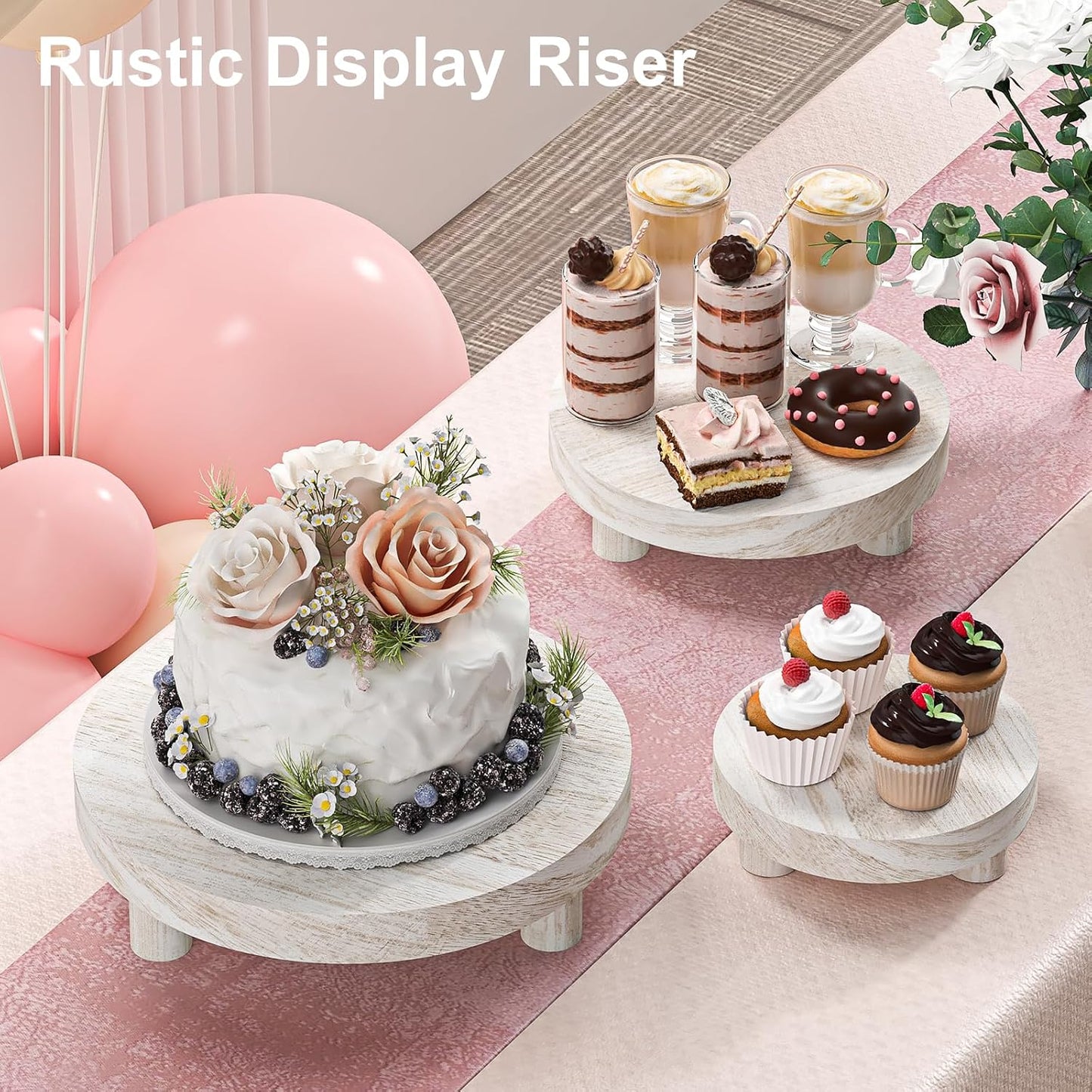 3 Pcs Wood Plant Stand Indoor Outdoor, Round Wood Riser for Decor 6/8/10" Wooden Stool Display Stand Flower Pot Holder