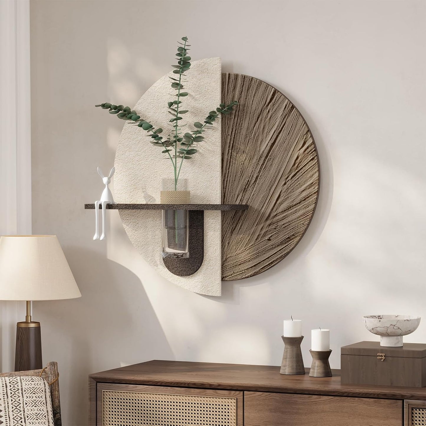 Vase / White and Brown Wall Decor / 24"L x 24"W / Beige and Brown Wall Art