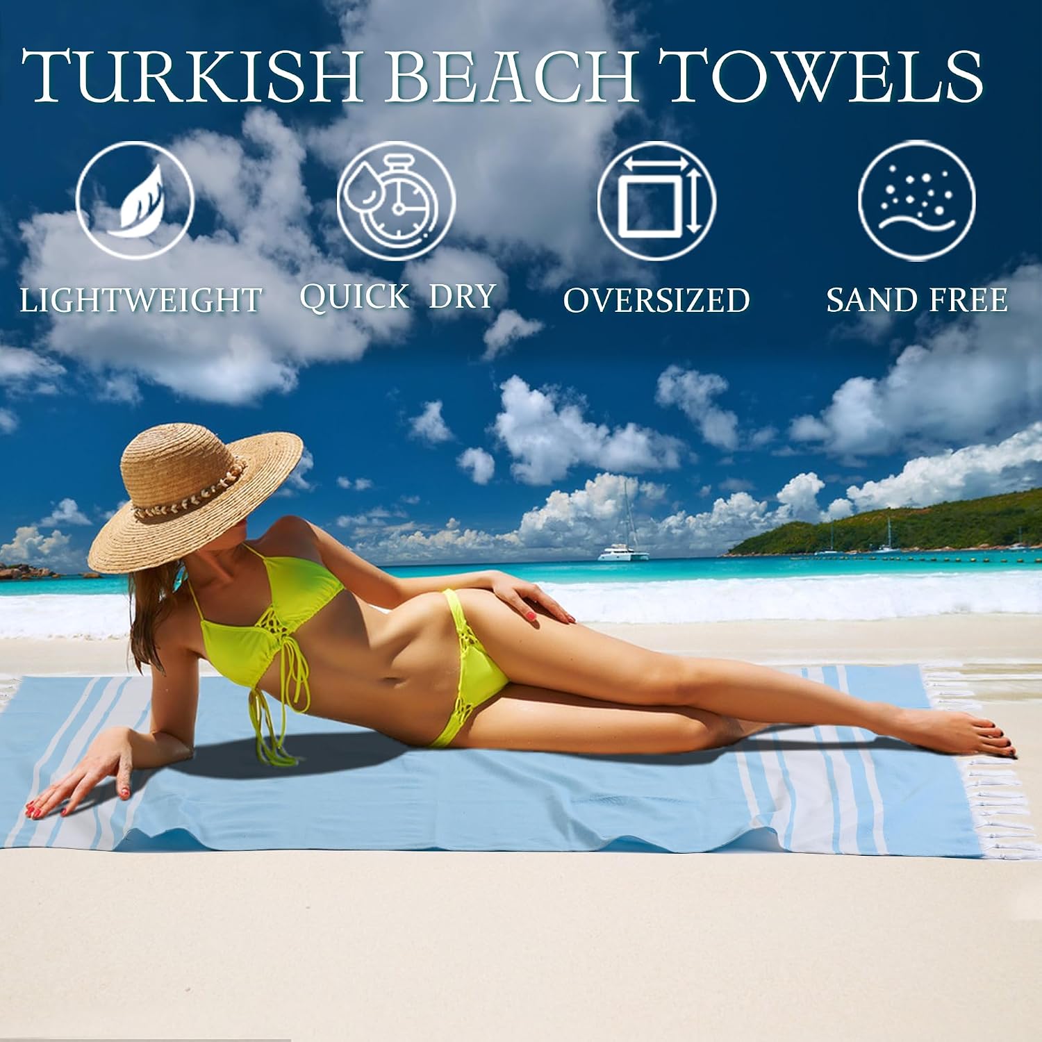 6 Pack Turkish Striped Beach Towels Bulk Oversized 39"x71" Large Bath and Pool Set Quick Dry Lightweight Travel Towel