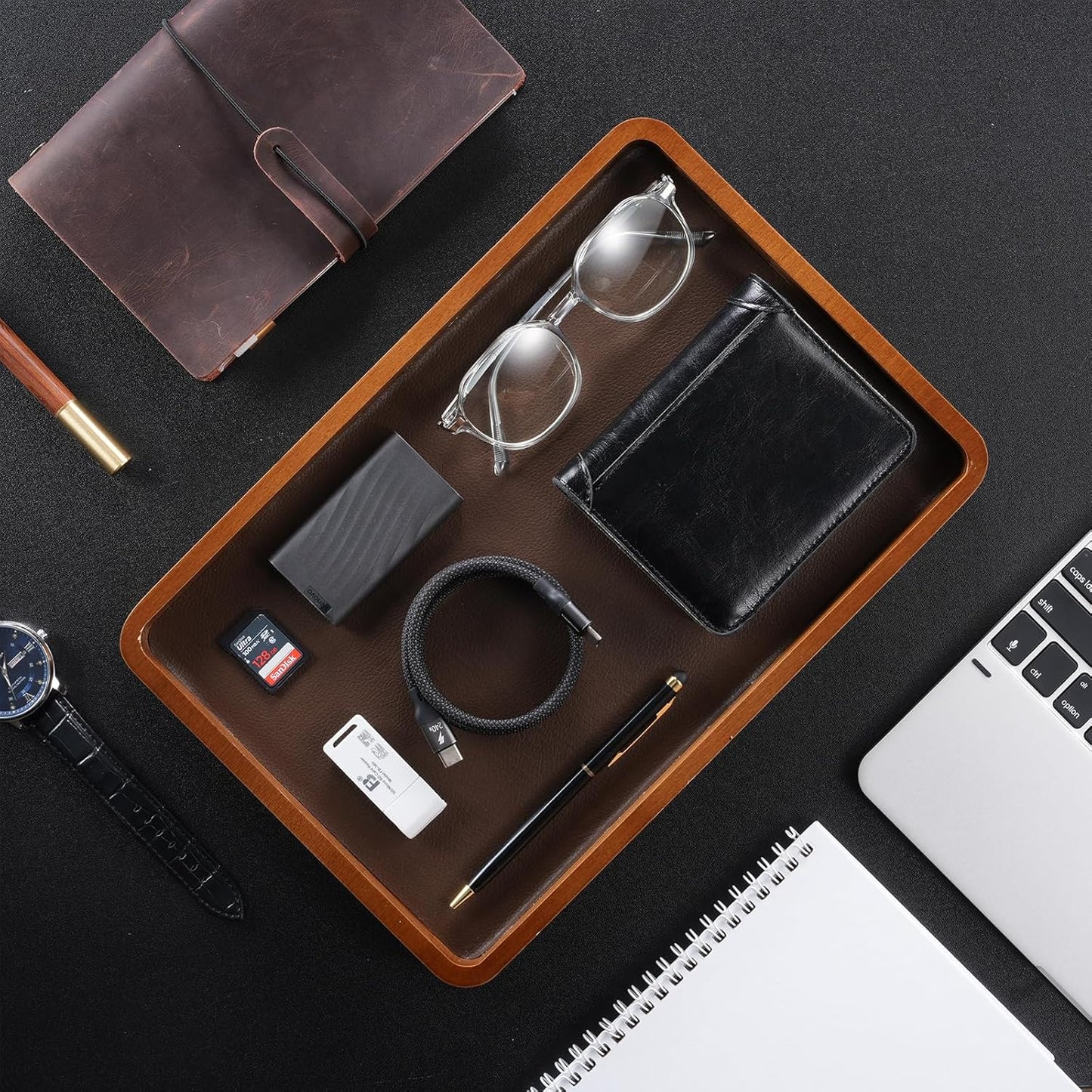 Wooden Valet Tray for Men / Dark Brown