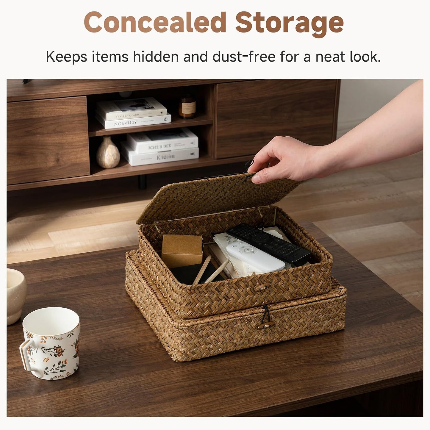 Wicker Basket / Flat Wicker Storage Bins / Brown